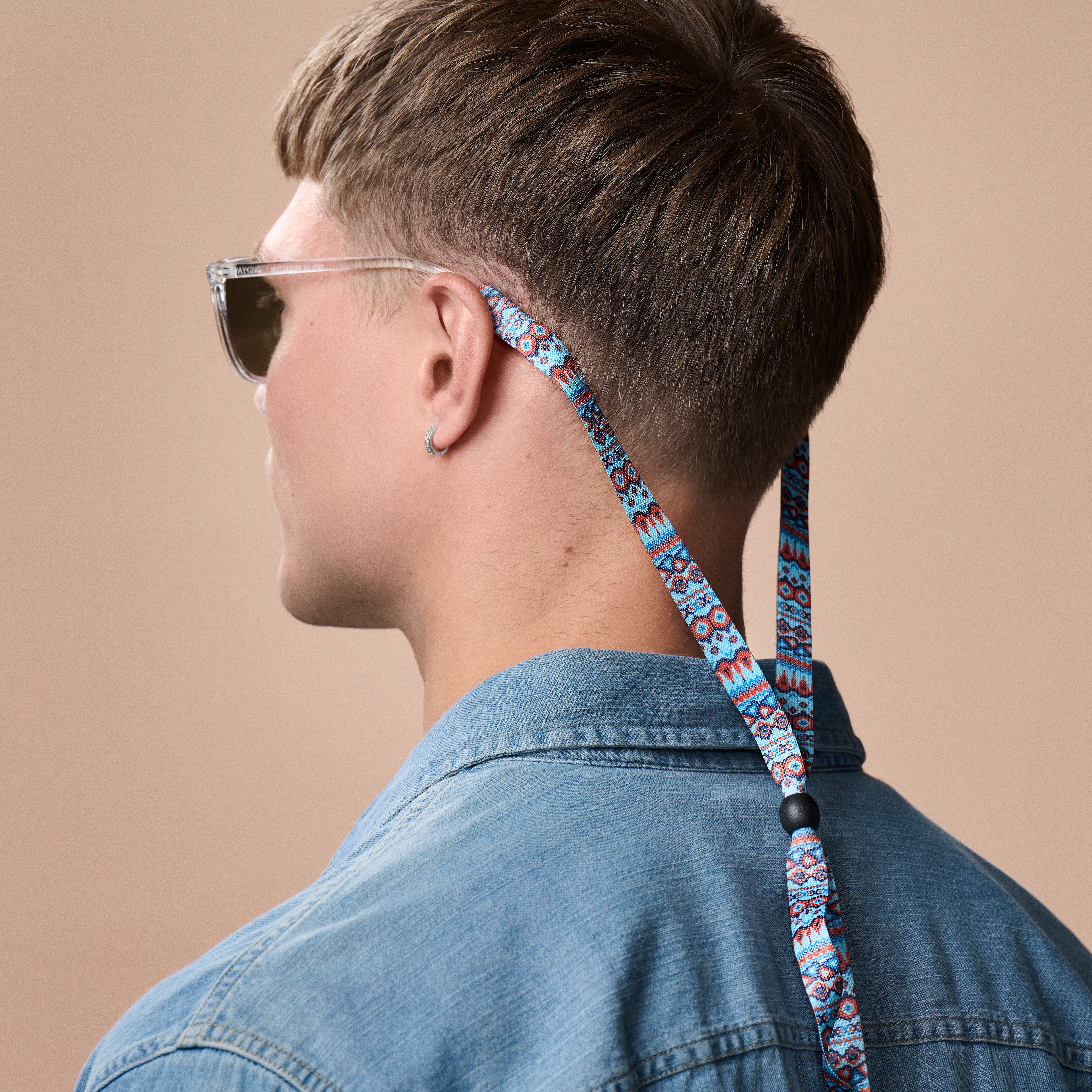 Cordon large pour lunettes de soleil à motif tribal bleu et orange - 2