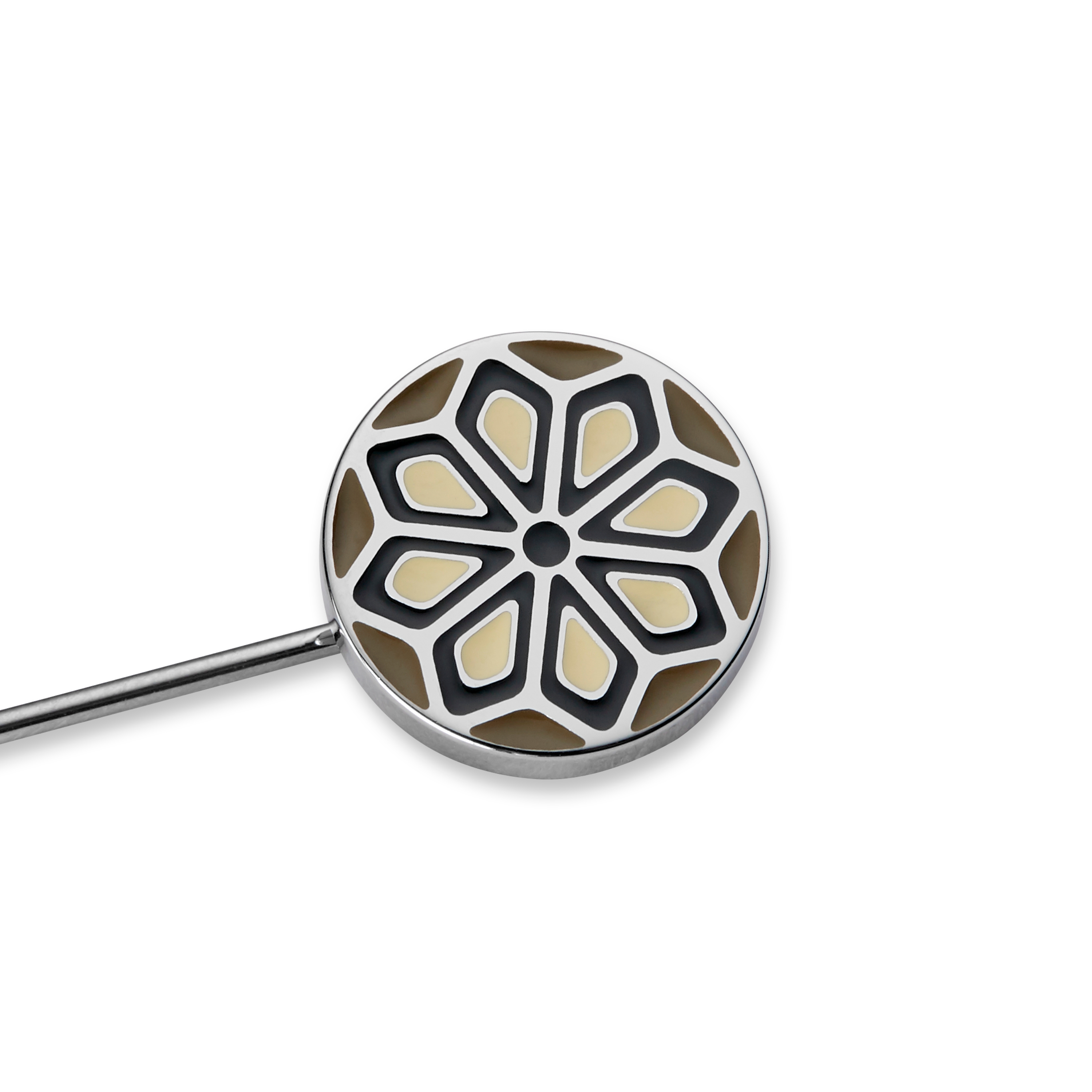 Geo Remix | Silver-Tone Slate, Champagne & Black Patterned Lapel Pin - 3
