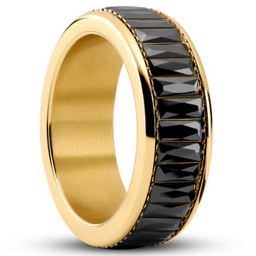 Enthumema | Златист стоманен пръстен с подвижна част и черен цирконий 8 мм