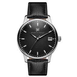 Mirage | Reloj de acero inoxidable negro y plateado con correa de cuero