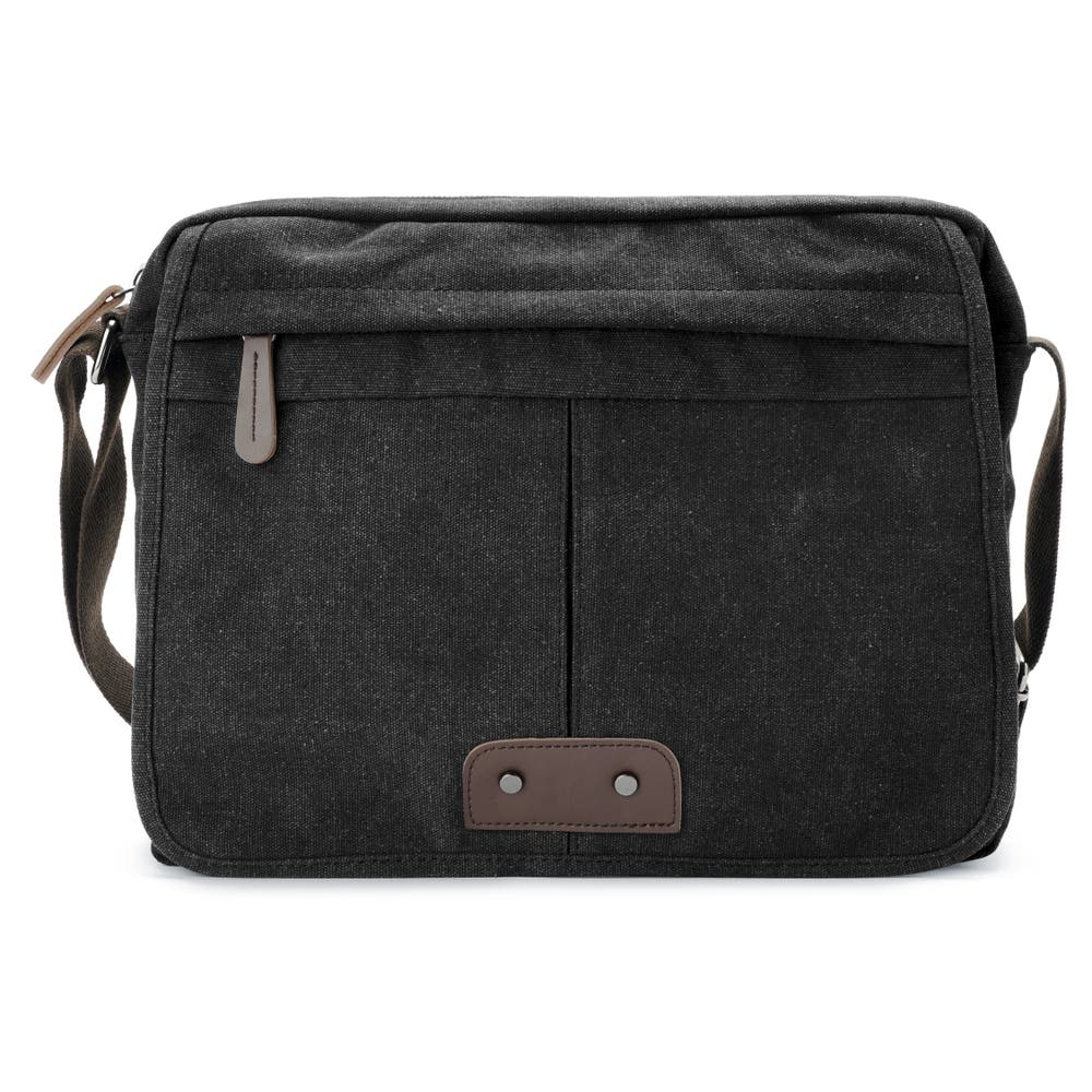 hover: Vintage Graphite Canvas and Brown Leather Messenger Bag hover: Vintage Graphite Canvas and Brown Leather Messenger Bag