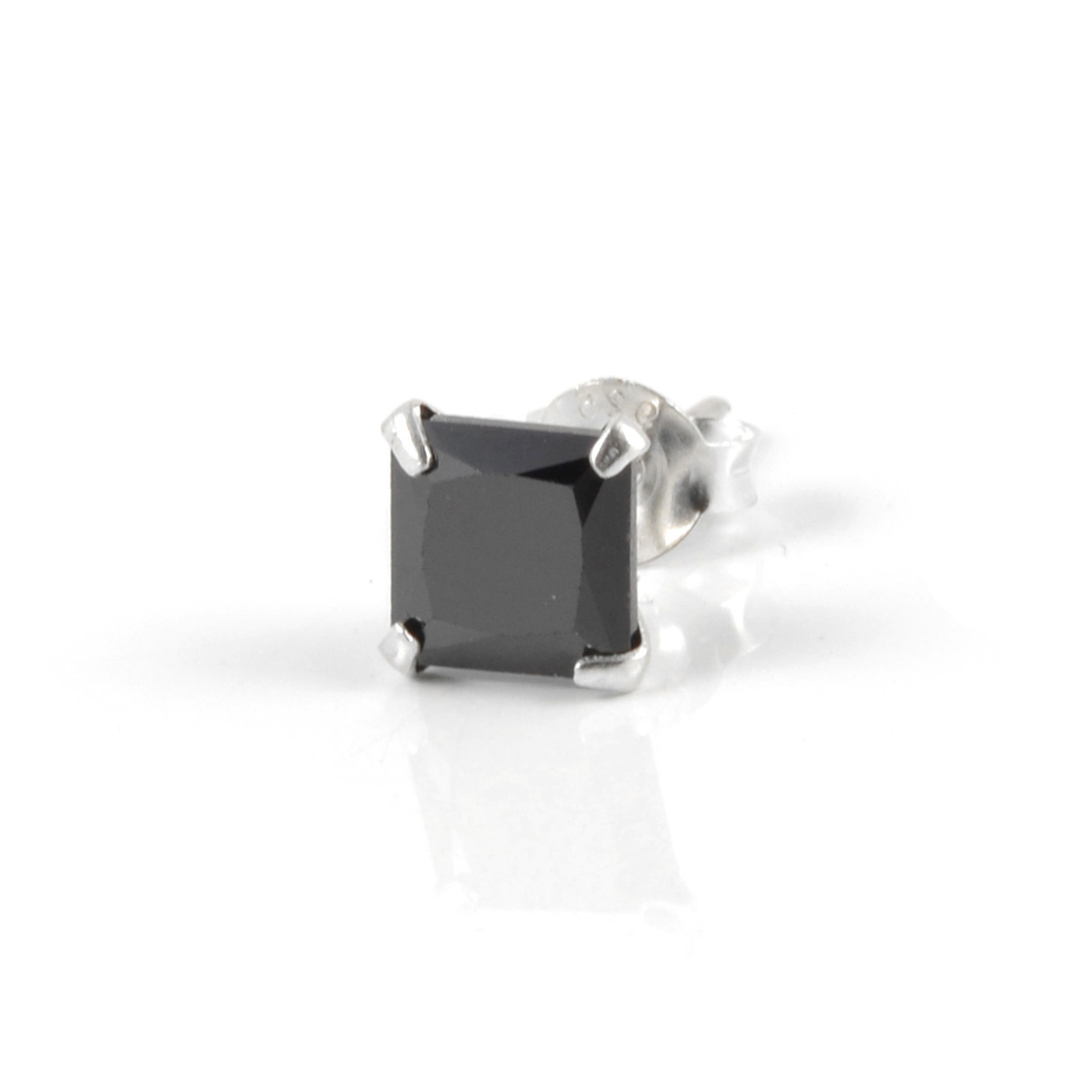 Boucle d'oreille carrée  pierre de zircone noire -  6mm