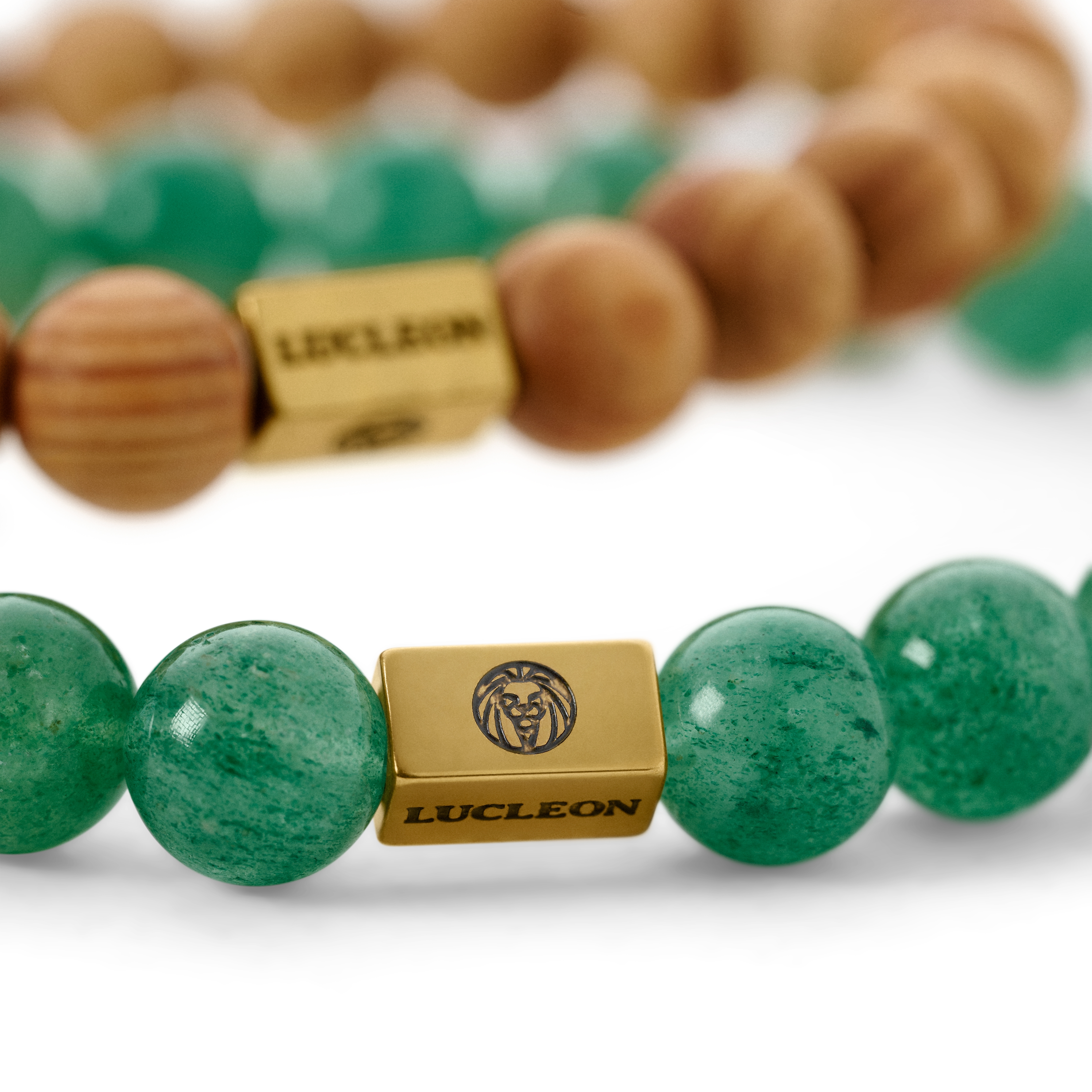 Green Strawberry Crystal & Wood Bracelet Set - 4