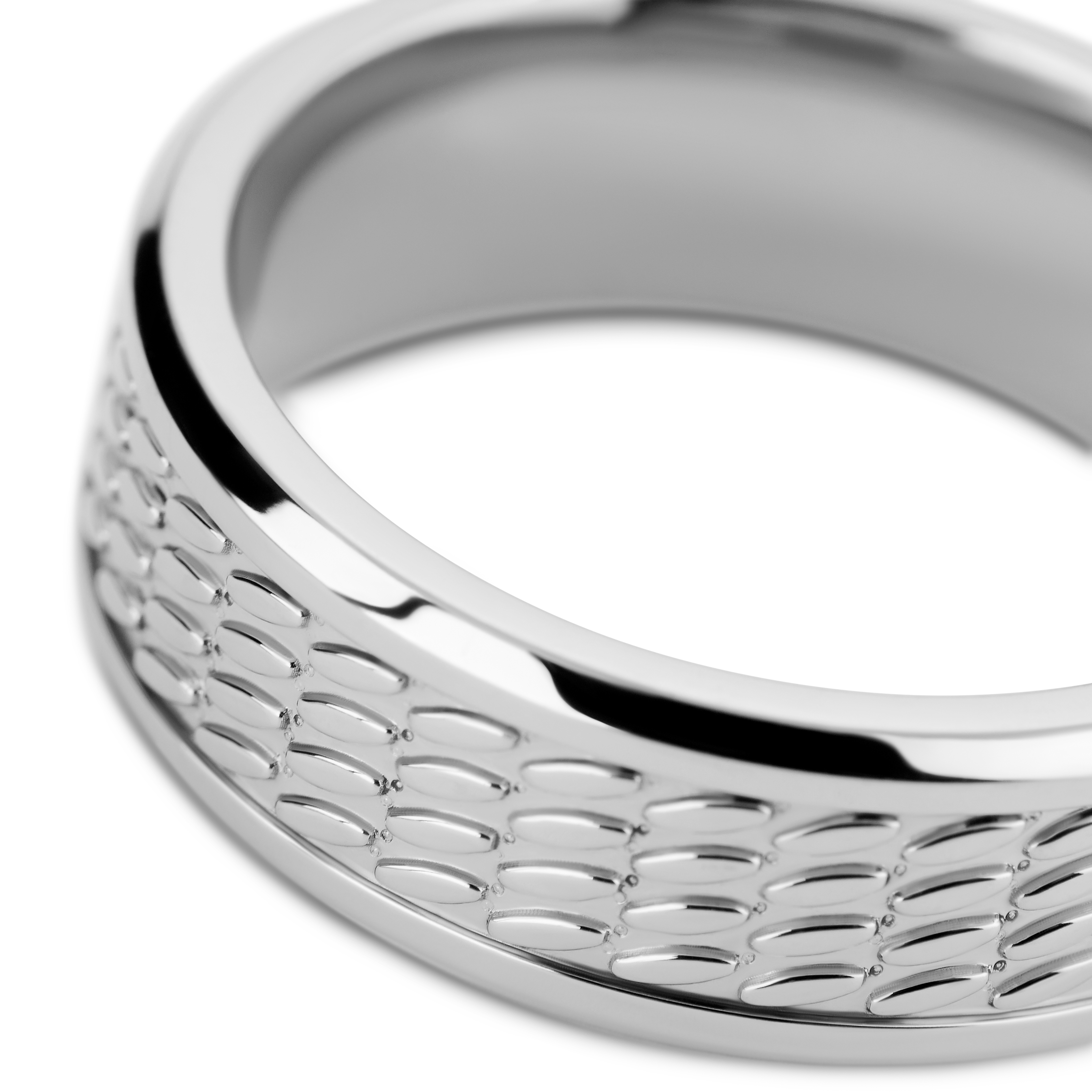 Hyperan | Anello in titanio color argento da 8 mm con motivo ovale - 3