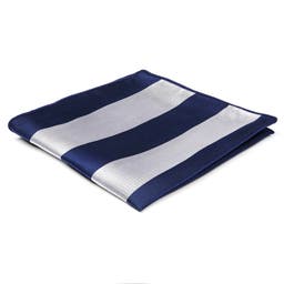 Navy Blue & Silver Striped Silk Pocket Square