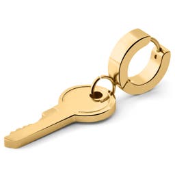 Złocisty kolczyk kółeczko z zawieszką w kształcie klucza Floyd