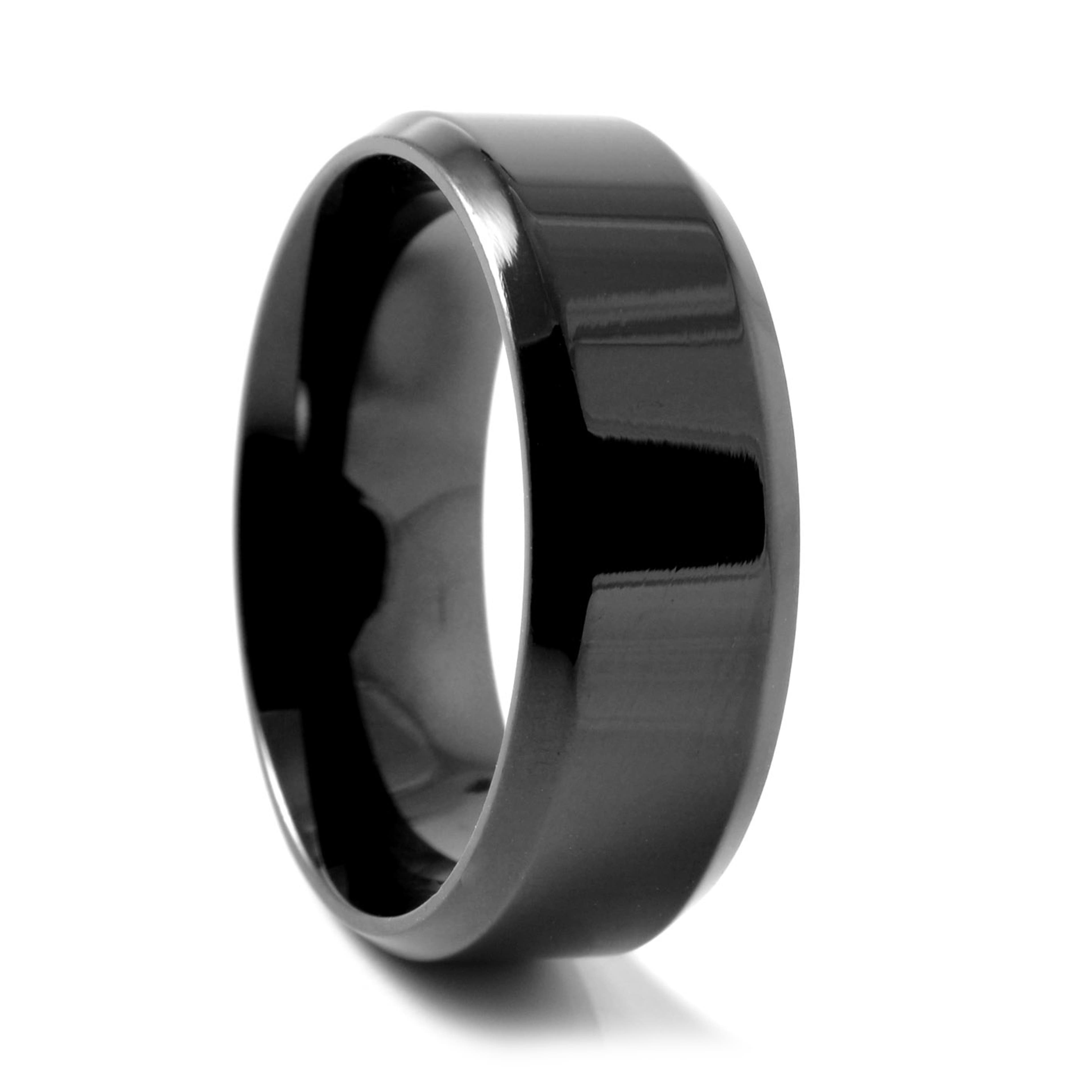 Čierny lesklý oceľový prsteň Angular