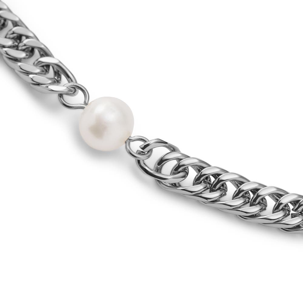 hover: Ocata | Silver-Tone Cuban Chain & Pearl Bracelet hover: Ocata | Silver-Tone Cuban Chain & Pearl Bracelet