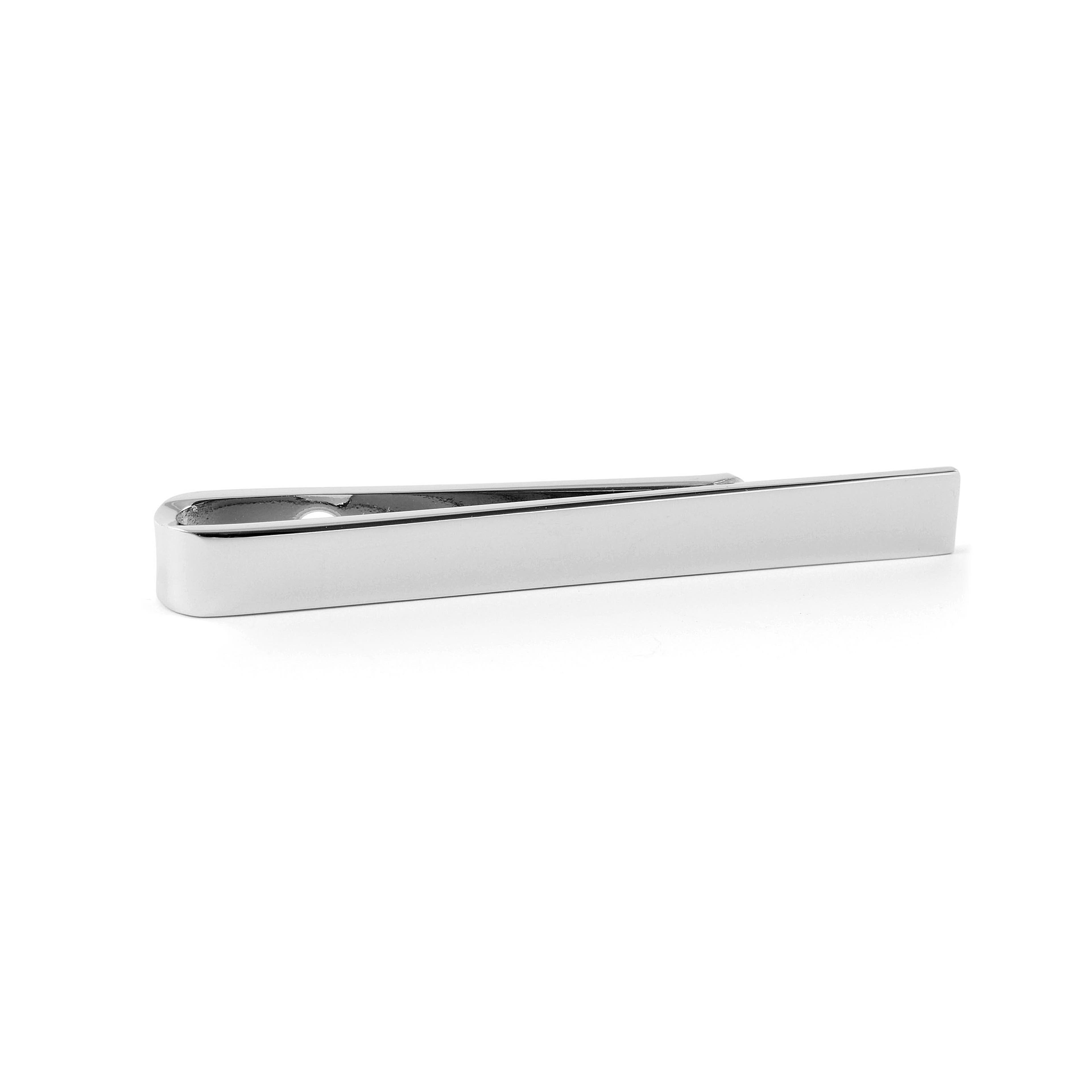 Polished Short Silver-Tone Tie Bar