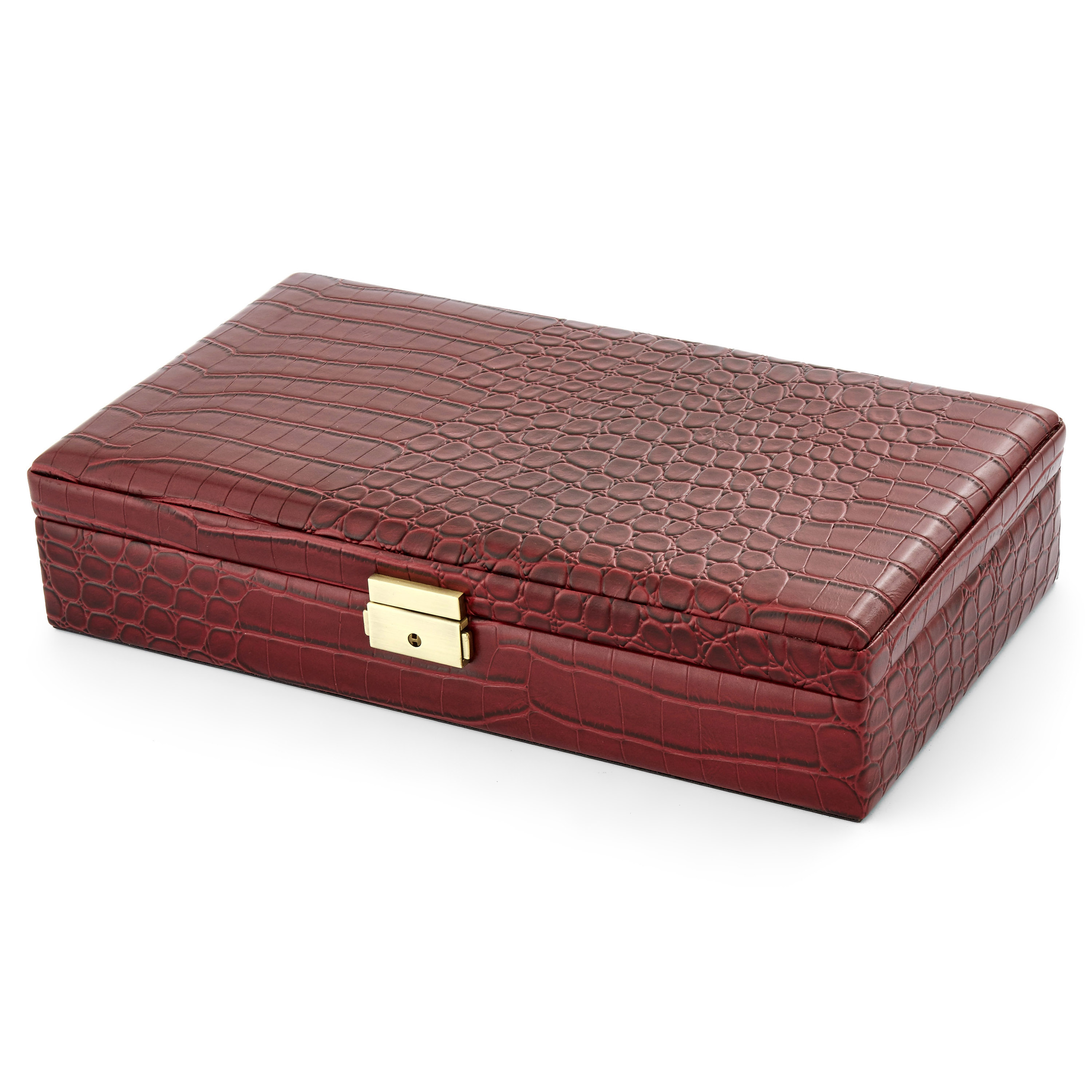 Crimson Alligator Patterned Wood Cufflinks Box - 1