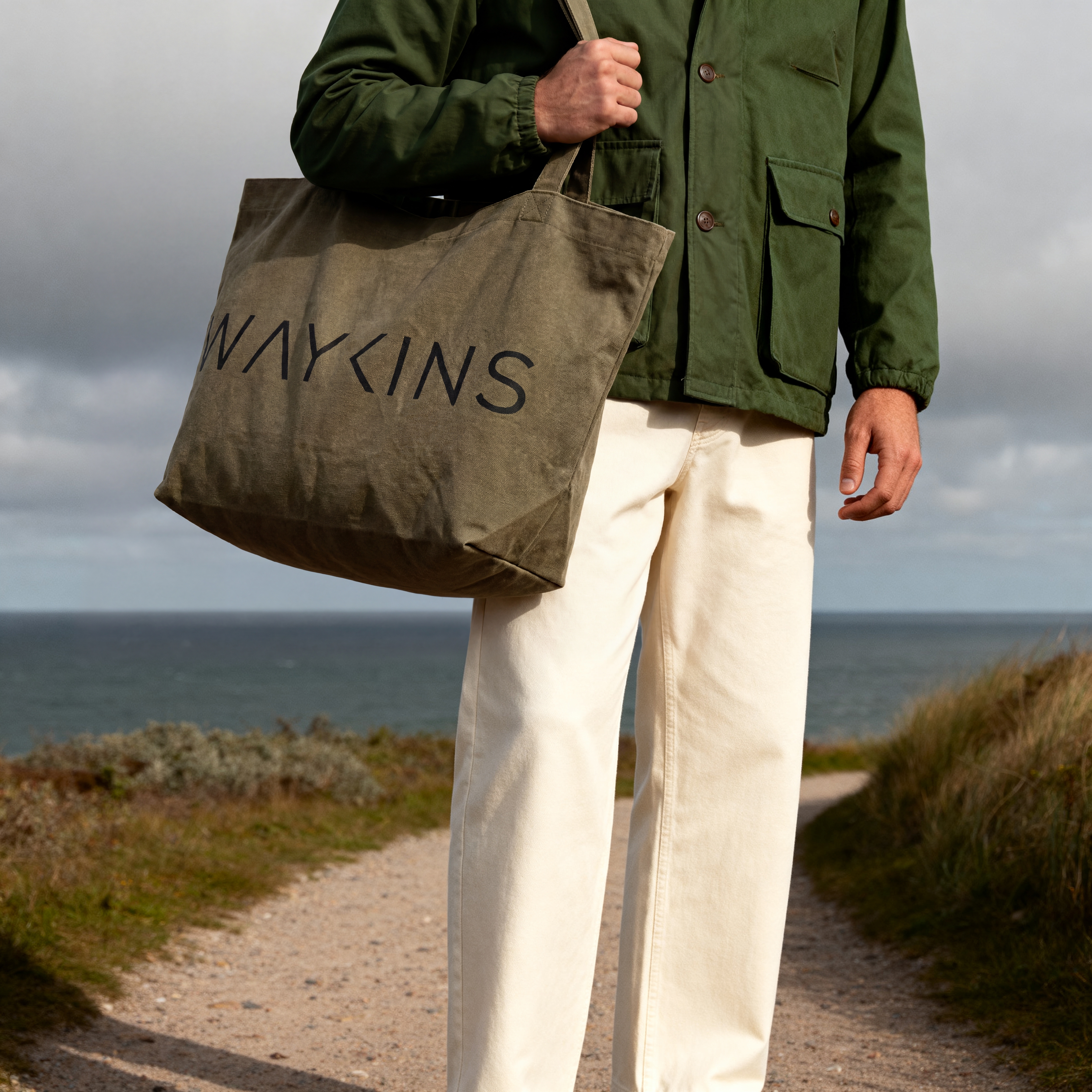Waykins - Suuri armeijanvihreä puuvilla tote bag - 3