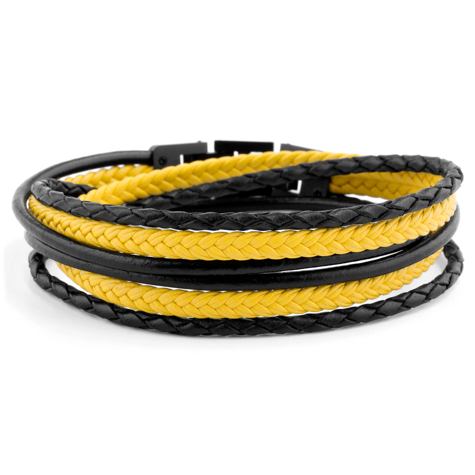 Roy | Black & Yellow Leather & Stainless Steel Wrap Bracelet Roy | Black & Yellow Leather & Stainless Steel Wrap Bracelet