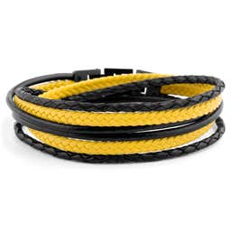 Roy | Black & Yellow Leather & Stainless Steel Wrap Bracelet