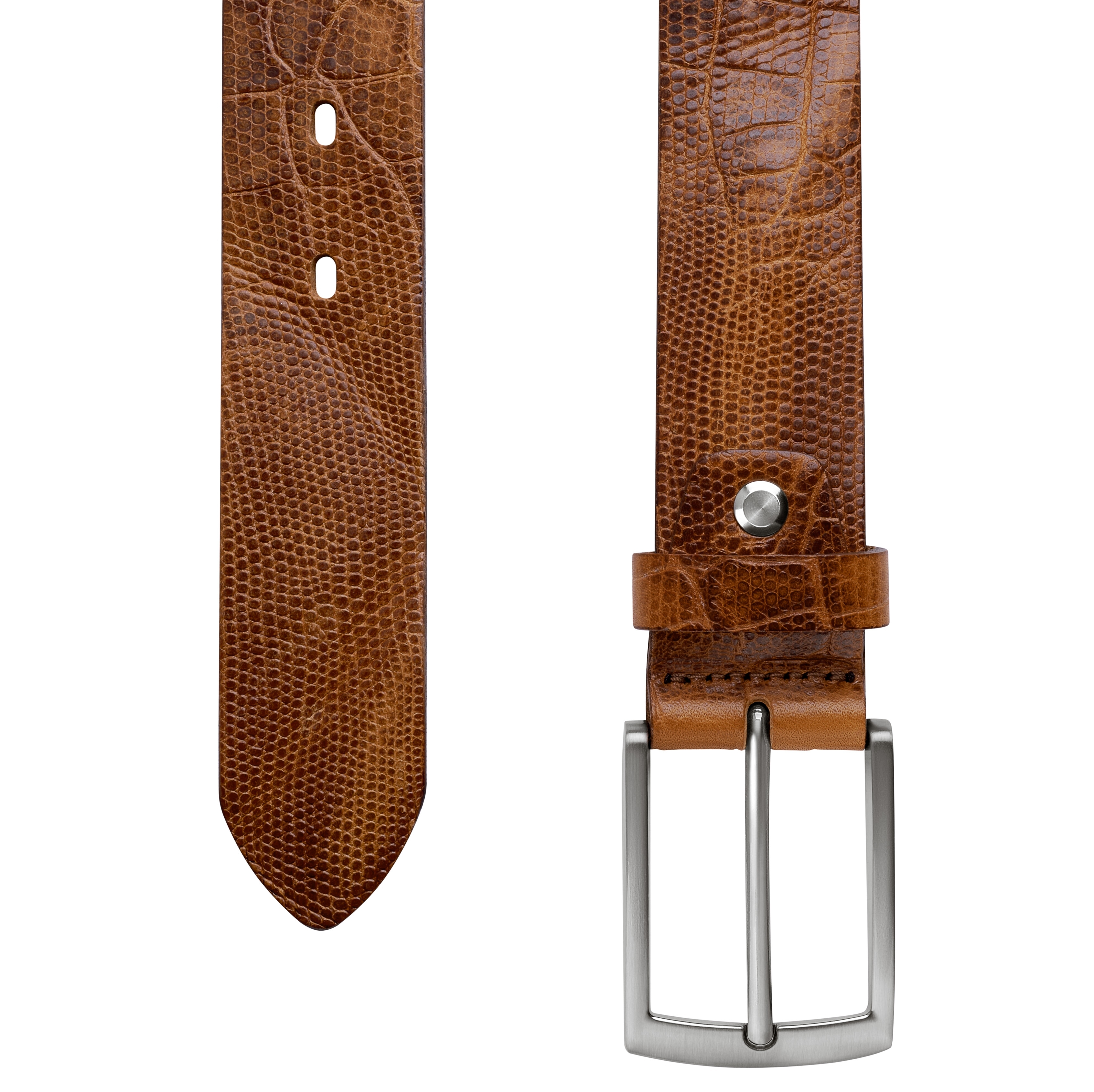 Vincio | Brown Full Grain Leather Belt With Gator Print - 2