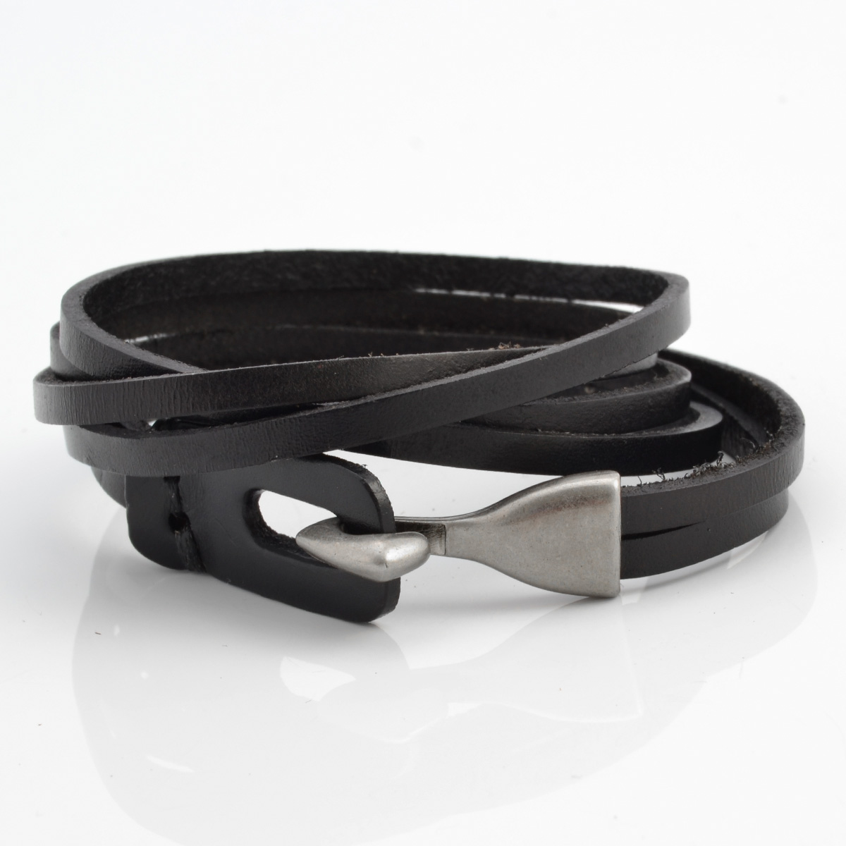 Zwarte Lederen Armband met Haaksluiting - 2