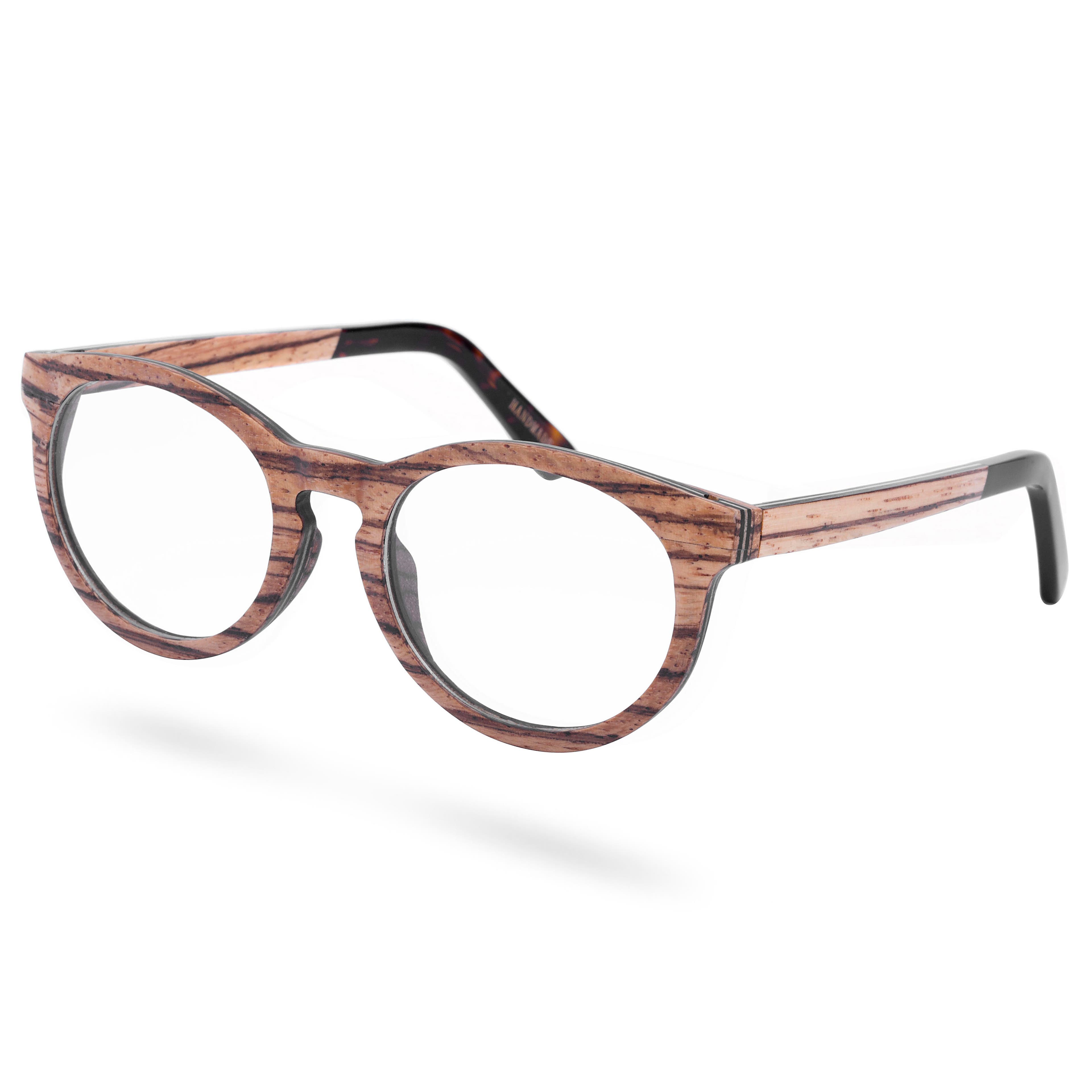 Priehľadné okuliare s dreveným rámom