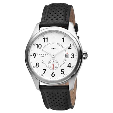 Aviator | Silver-Tone Aviator Watch With White Dial & Black Leather Strap