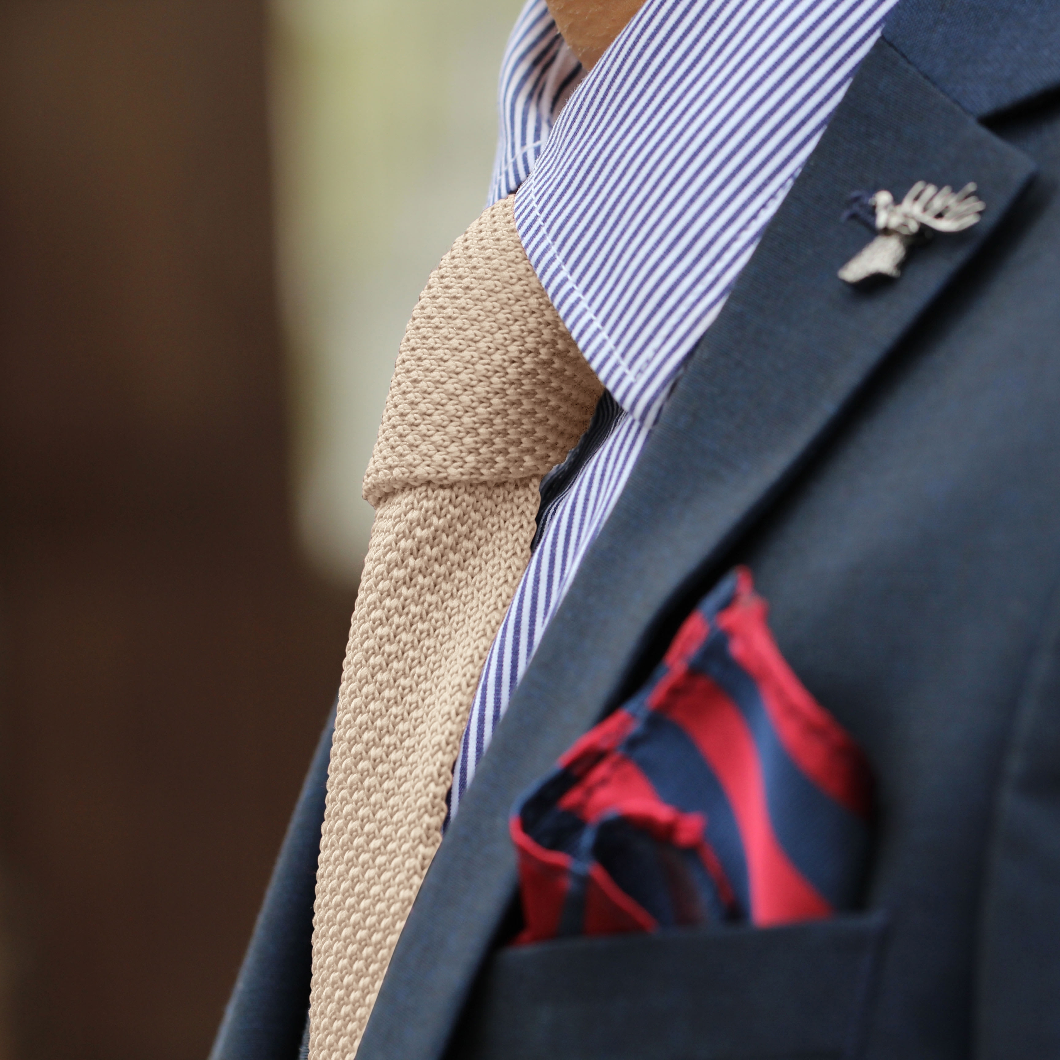 Corbata de punto beis - 4