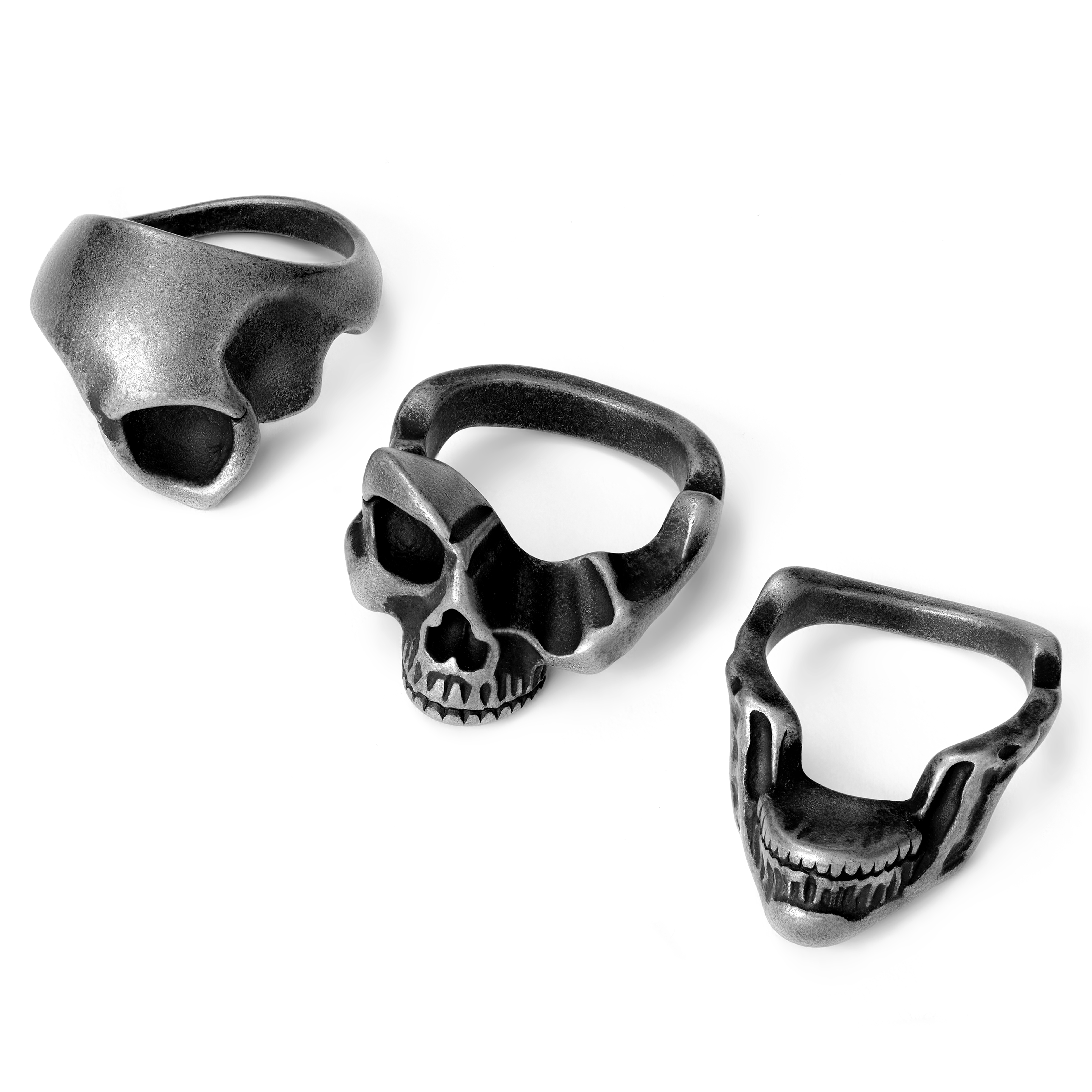 Jax | Black & Dark gray Stainless Steel 3-in-1 Skull Ring - 13