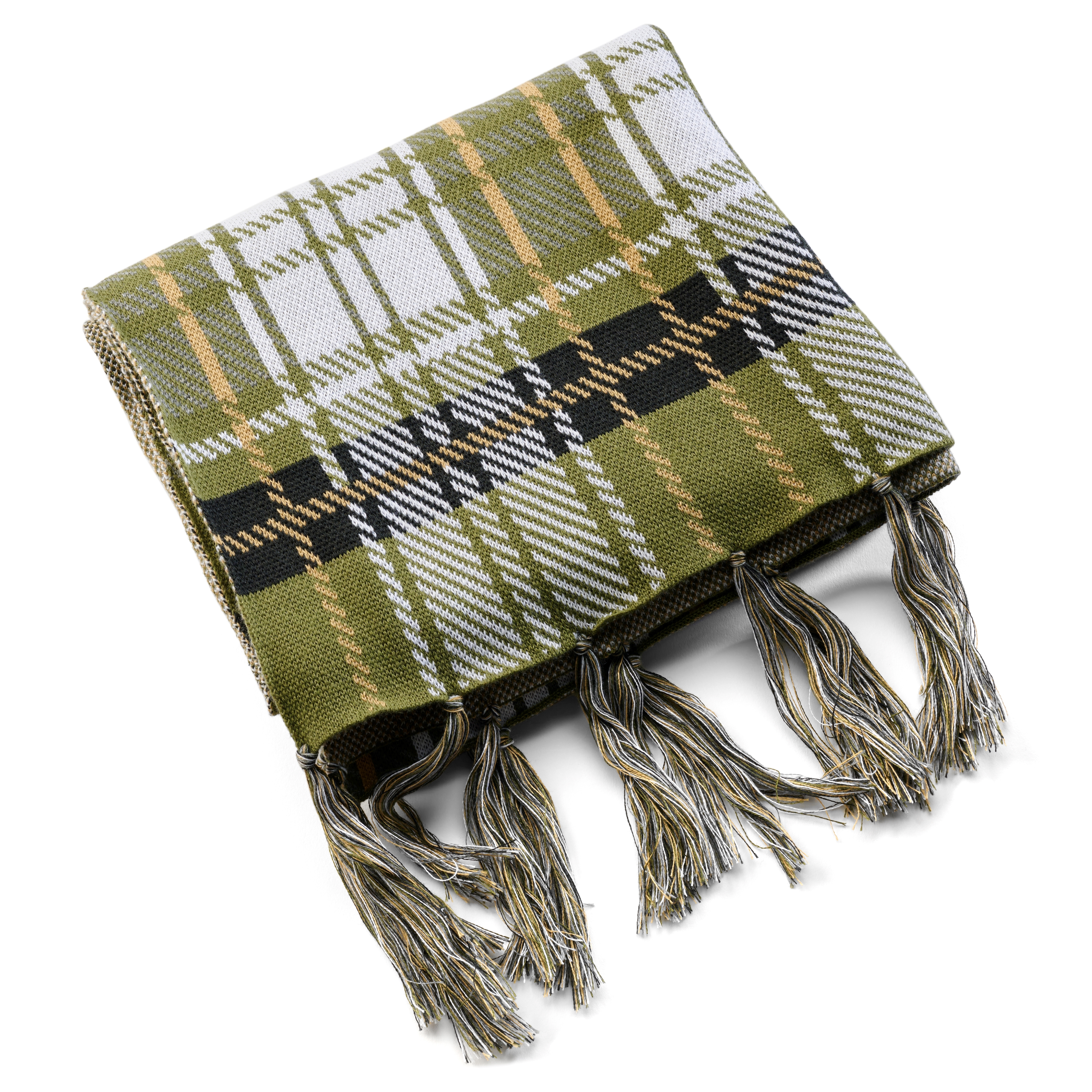 Olive Green Recycled Cotton Plaid Scarf - 5