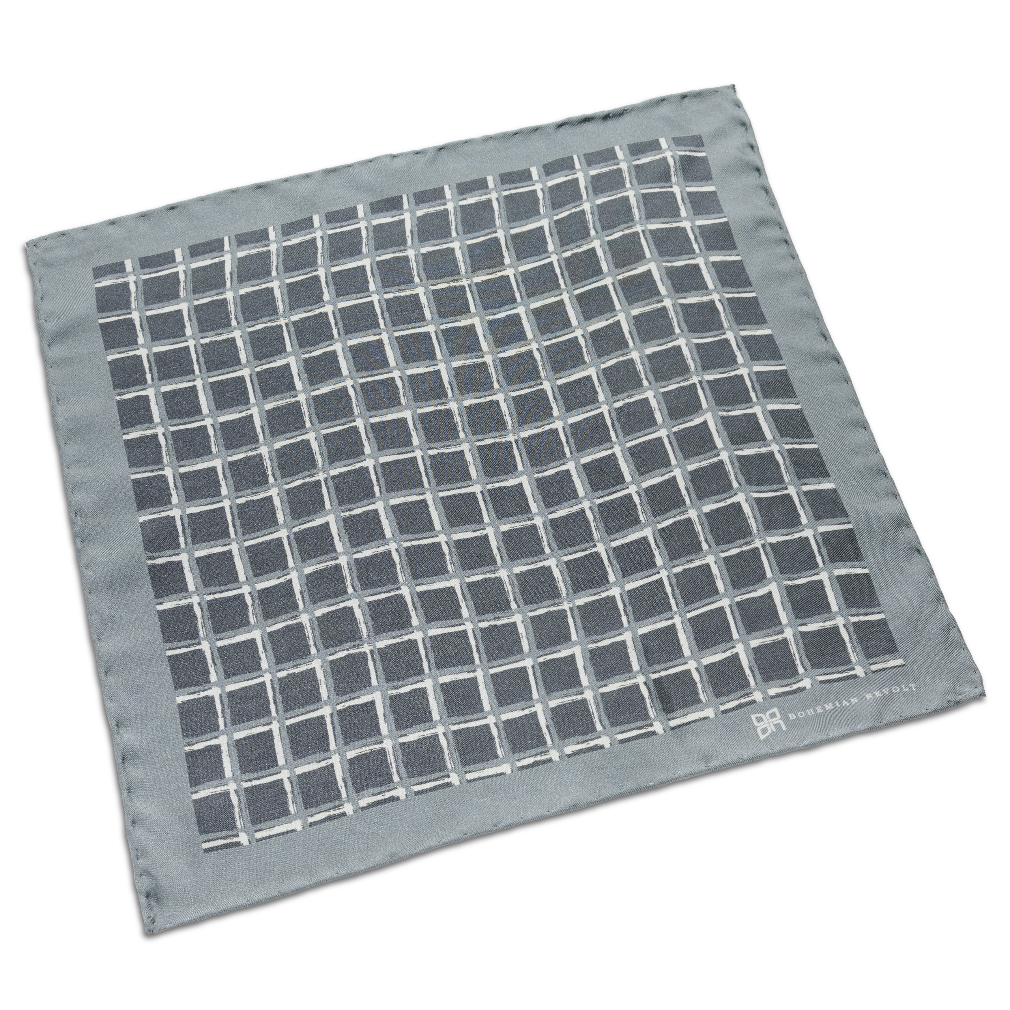 Grey & White Squared Pattern Silk Pocket Square - 2