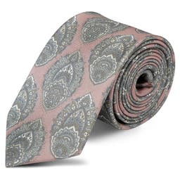 Boho | Baby Pink & Grey Pattern Silk Tie