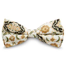 Cream & Light Brown Vintage Look Silk Pre-Tied Bow Tie