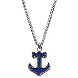 Silver-Tone Stainless Steel Anchor With Lapis Lazuli Inlay Wheat Chain Necklace