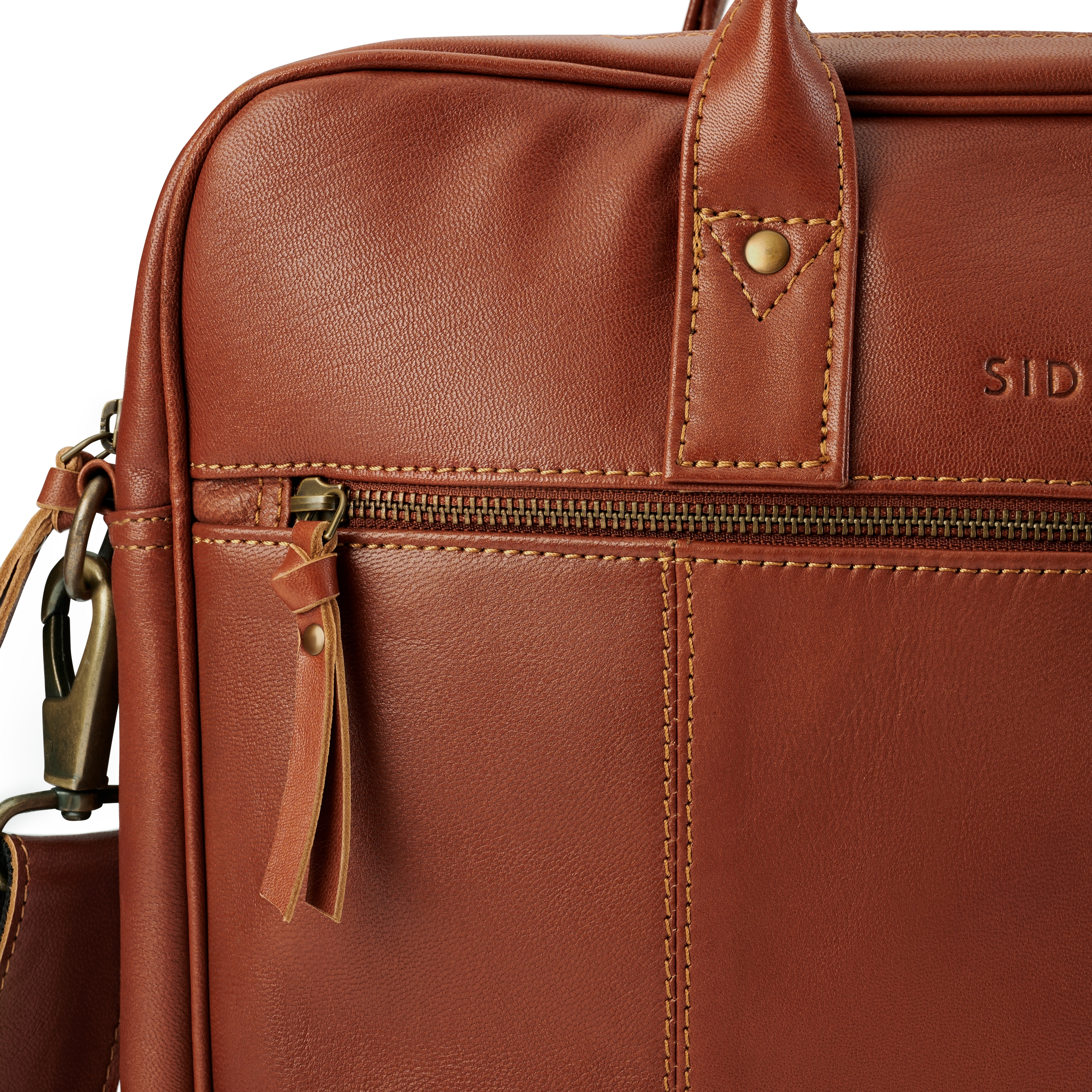 Fidei | Large Mocha Full Grain Goat Leather Laptop Bag - for Men - Sidegren