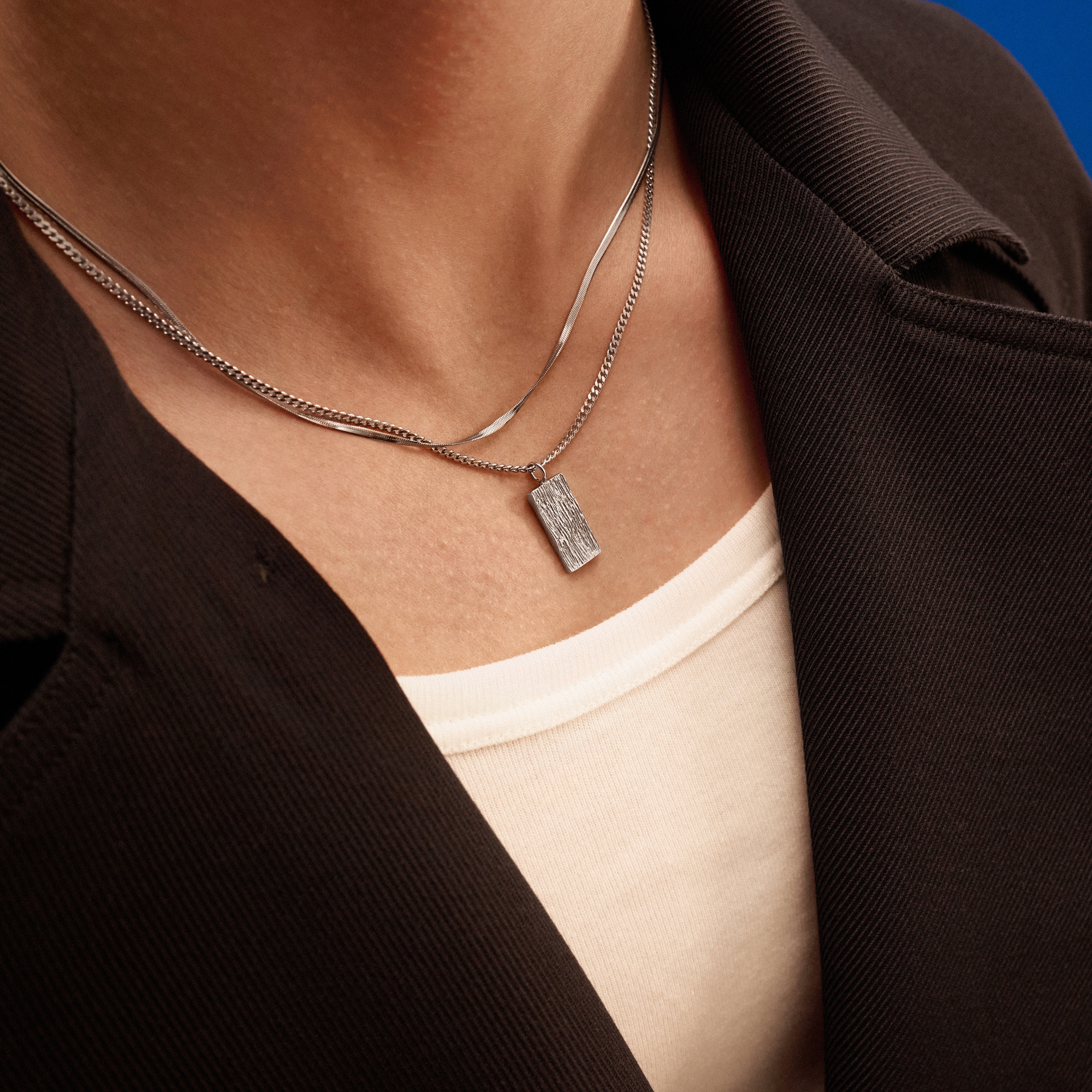 Rustic  | Collier à pendentif plaque rustique en argent sterling 925 - 2