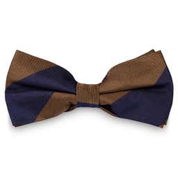 Navy & Brown Stripe Silk Pre-Tied Bow Tie