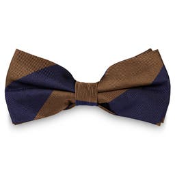 Navy Blue & True Brown Stripe Silk Pre-Tied Bow Tie