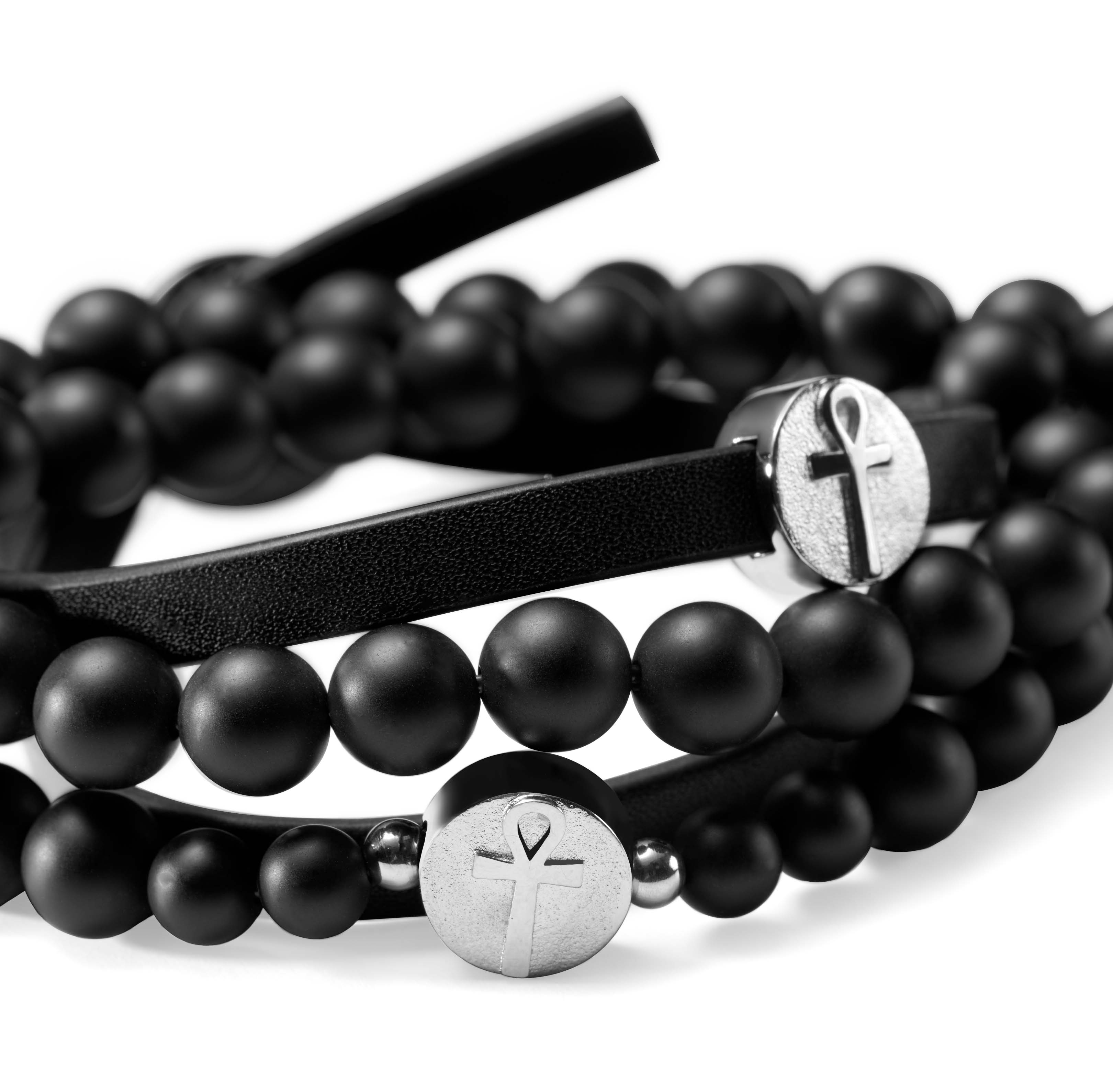 Ankh Black & Silver-tone Bracelet Set - 9