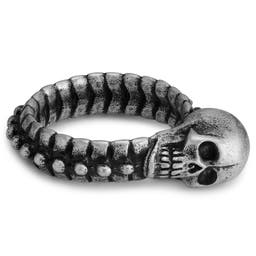 Aspero | Silver-tone Stainless Steel Skull and Spine Ring