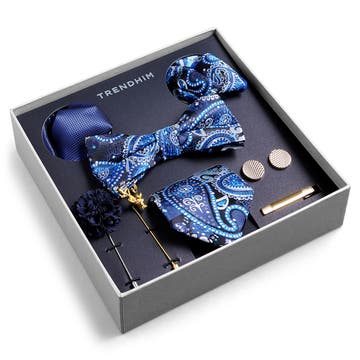 Suit Accessory Gift Box | Blue Paisley & Gold-Tone Set Suit Accessory Gift Box | Blue Paisley & Gold-Tone Set