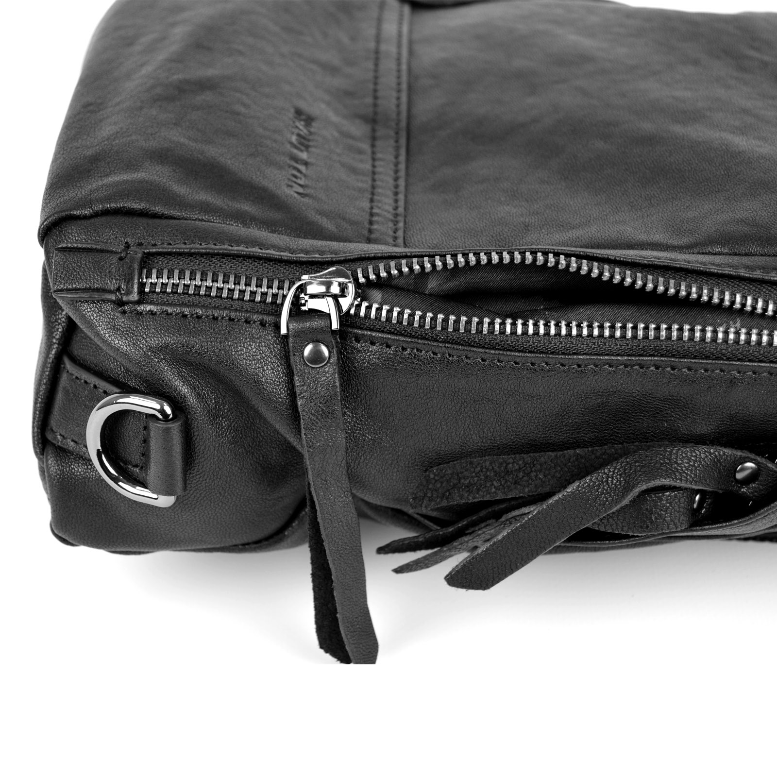 Black Leather Shoulder Bag - 7