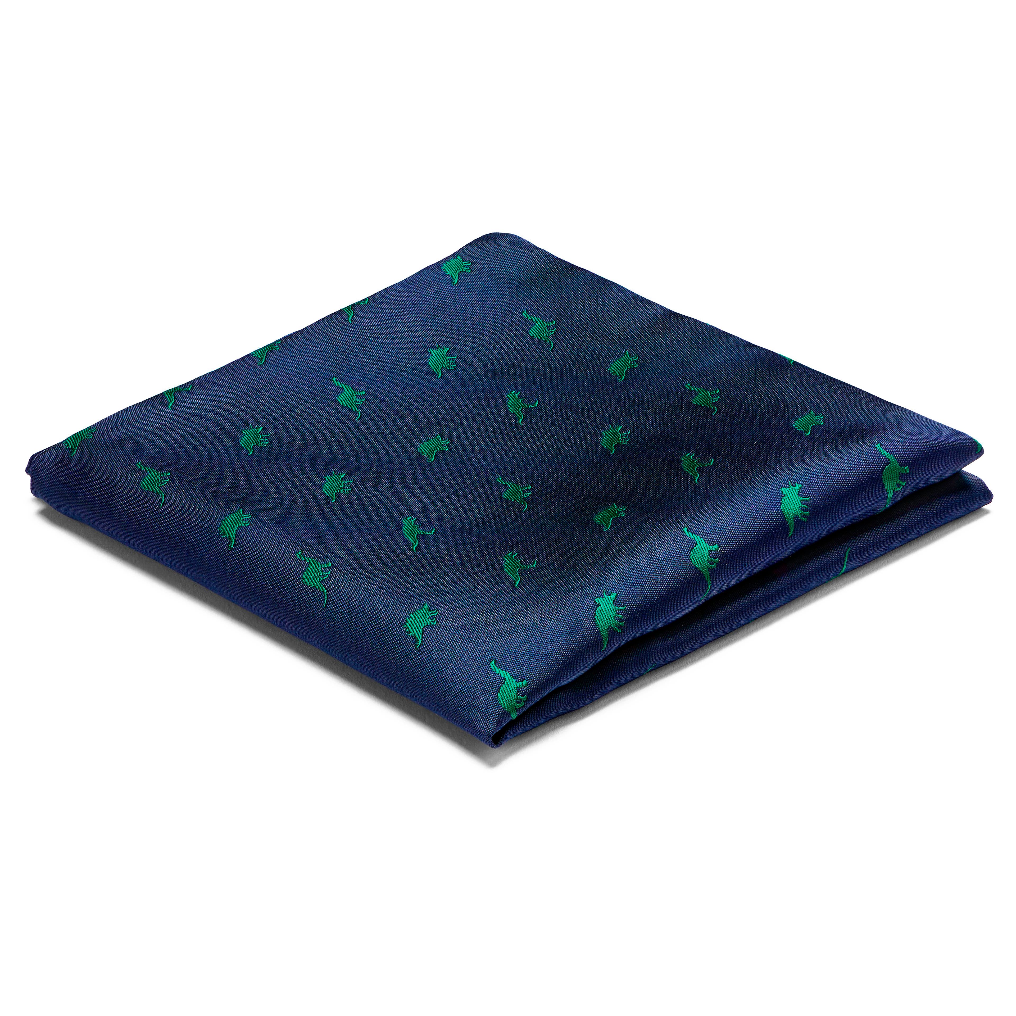 Navy Blue Double-Sided Pocket Square with Dinosaurs