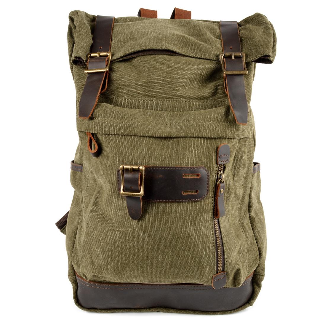 Backpack Rugged Style Rugged Vintage-Style Army Green Canvas & Leather Backpack | In stock ...