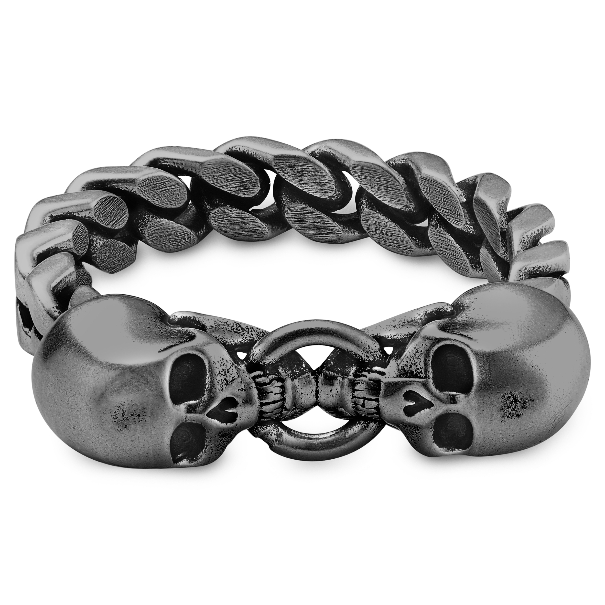 Aspero | Grijze Roestvrijstalen Ring met Twee Schedels - 2