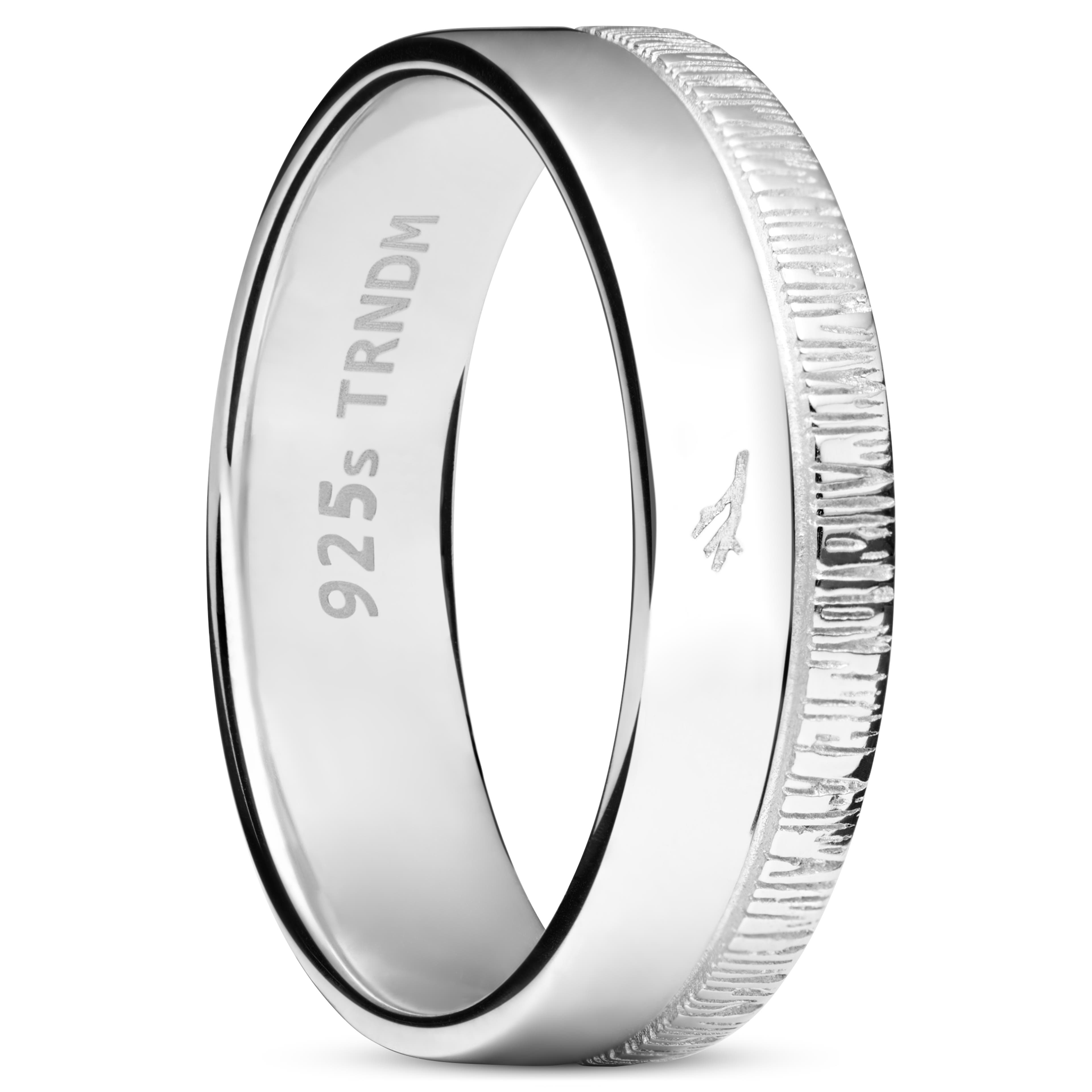 Adrian | 6 mm 925 Sterling Silver With Polished & Bark Texture Ring