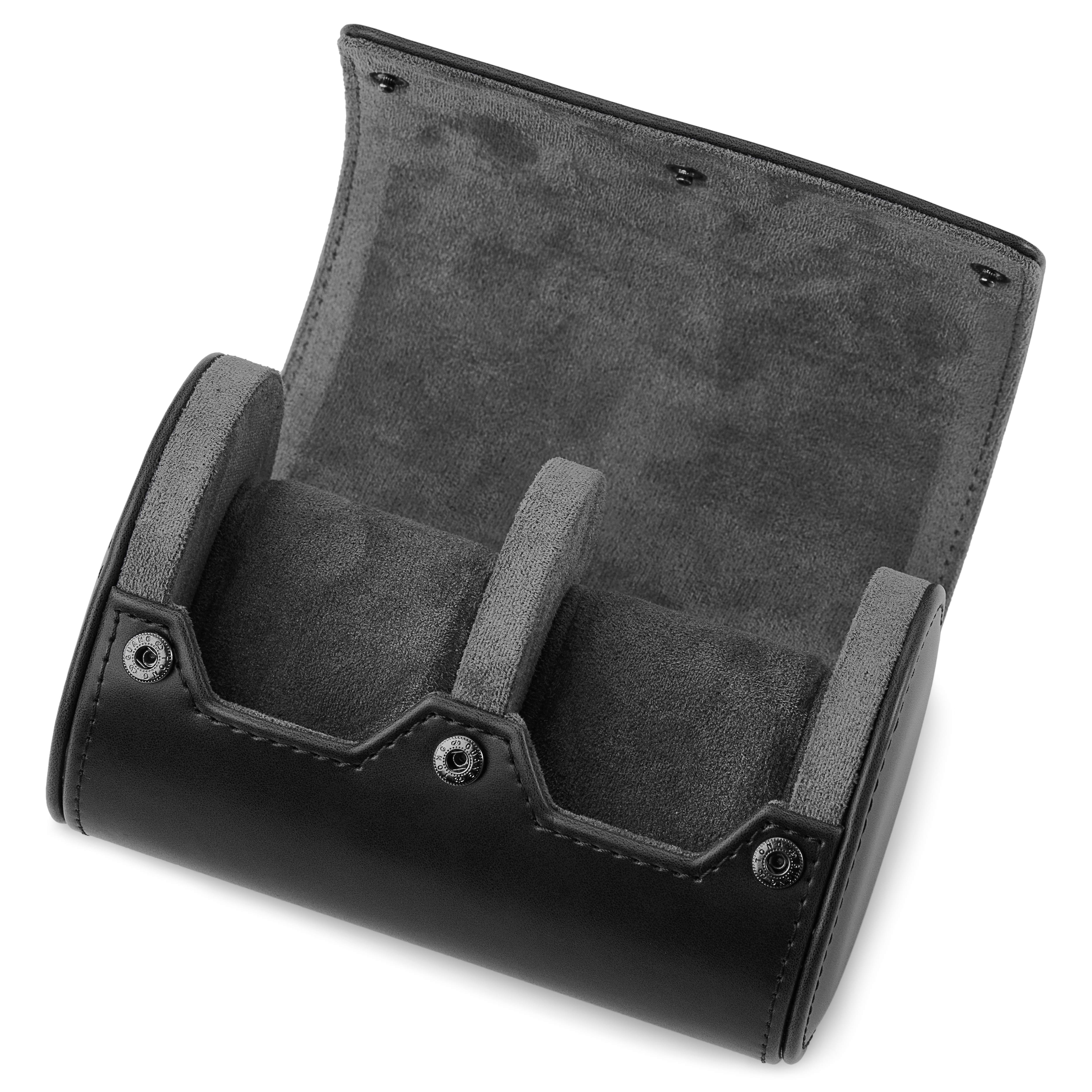 Black Vintage Leather Double Watch Roll - 5