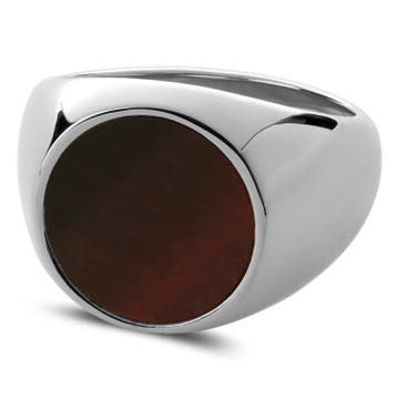 Makt | Silver-Tone Stainless Steel With Tiger's Eye Signet Ring