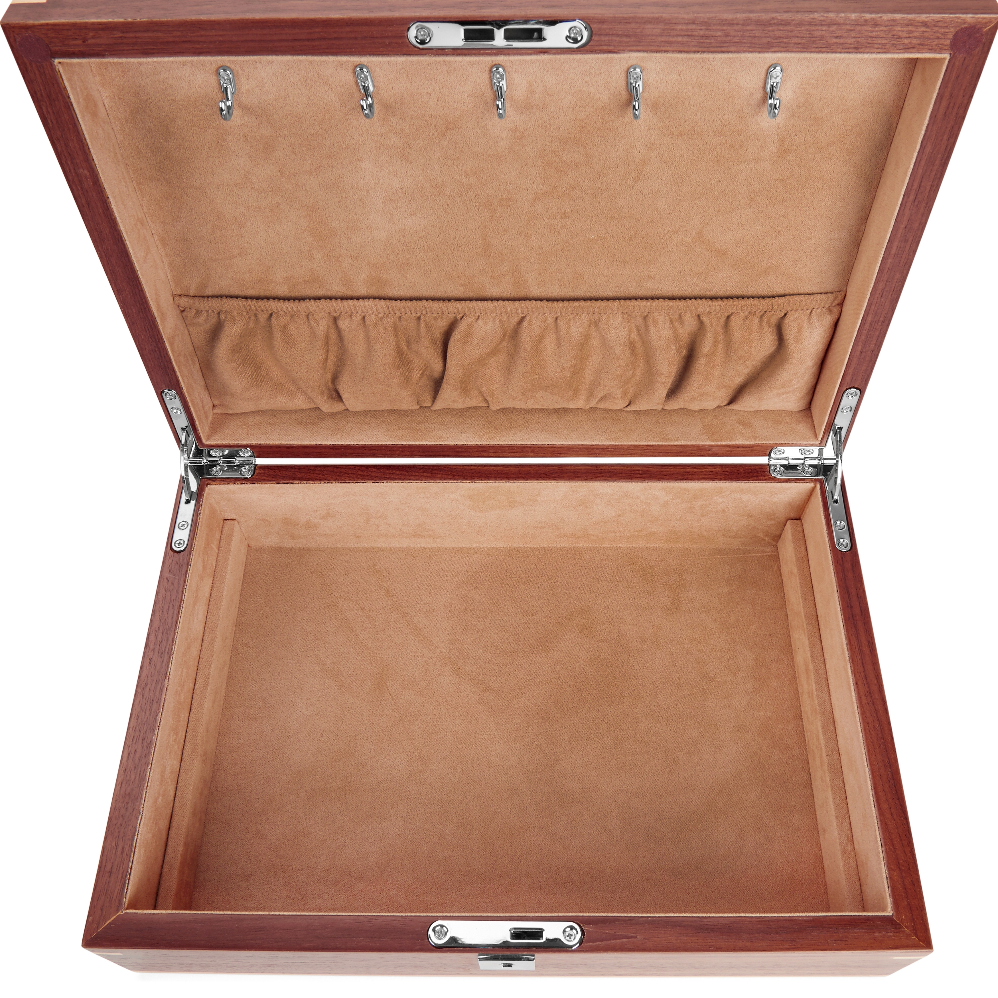 Lockable Silver-Tone Walnut Wood Jewellery Box - 4