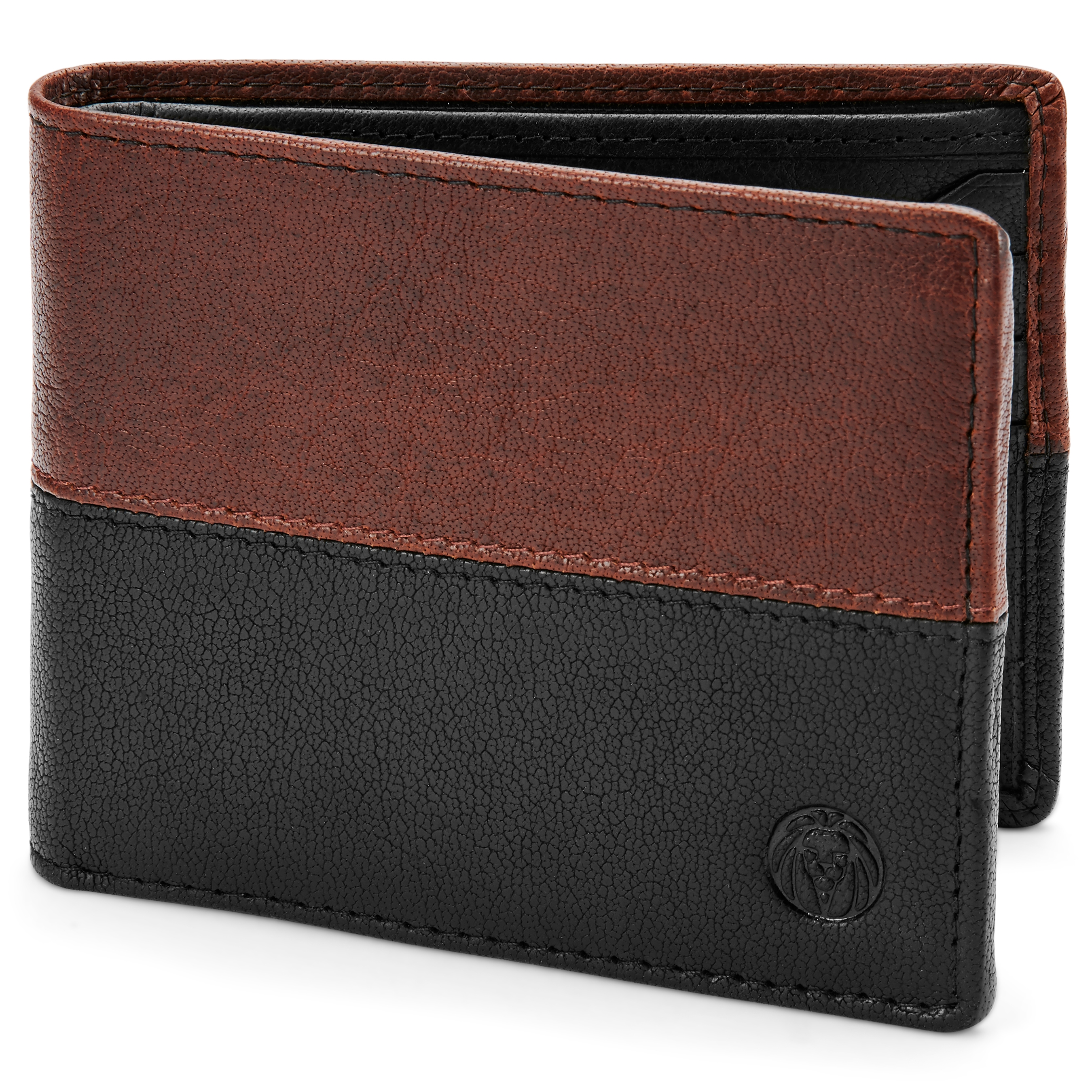 Montreal Svart og Lysebrun Skinnlommebok med Søm - 1