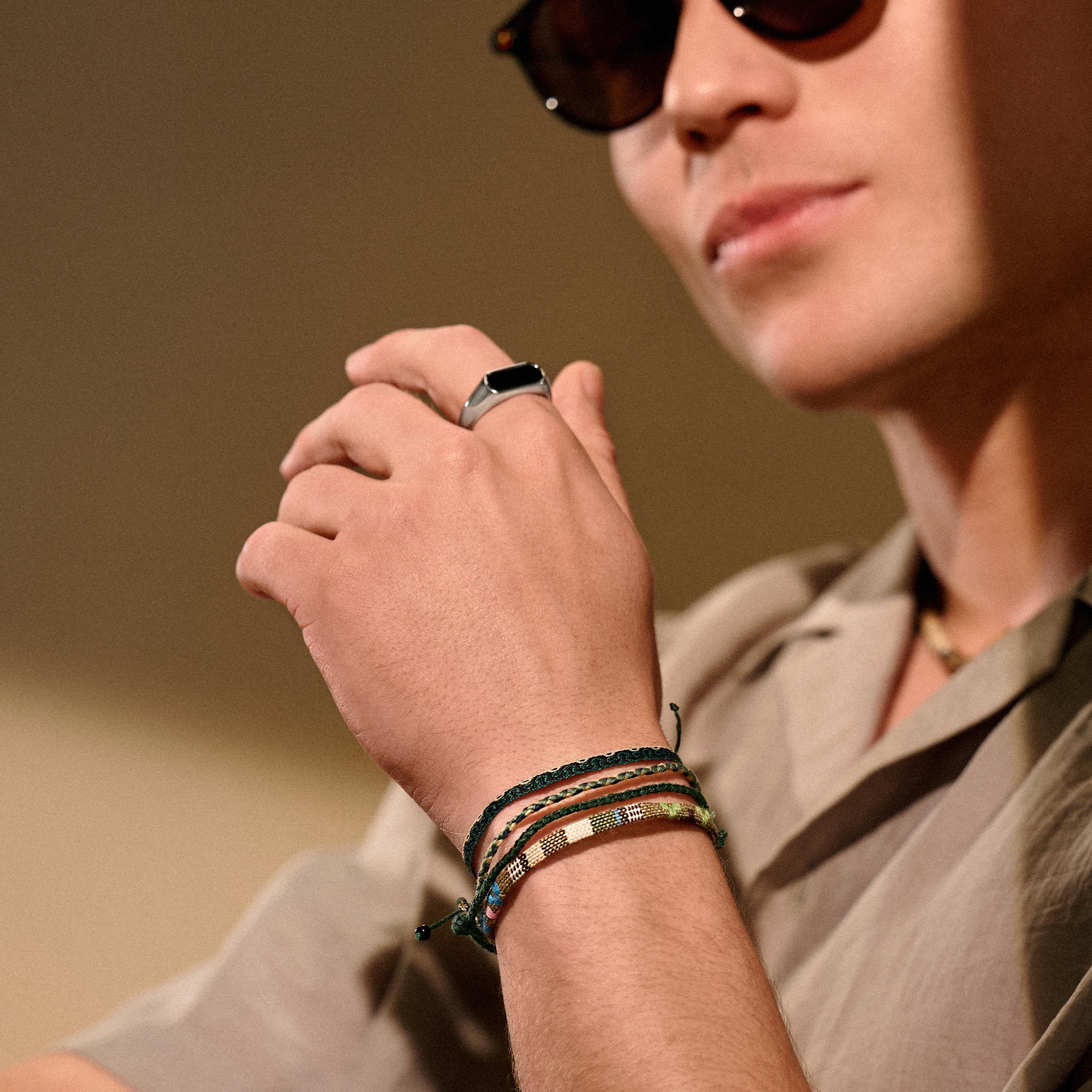 Bracciale Surfer in tessuto multicolore verde - 3