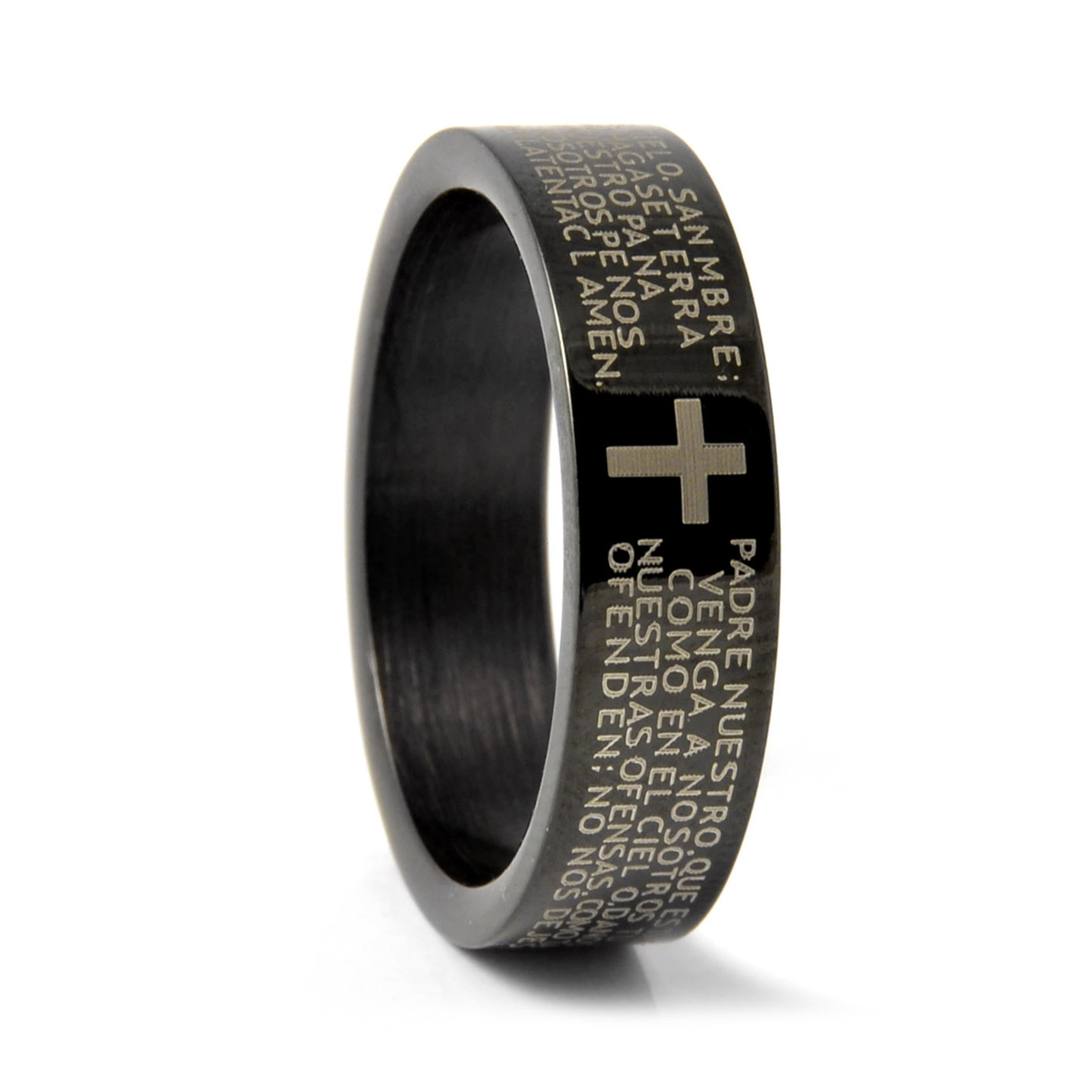 Spanyol imaszöveges, fekete színű acélgyűrű  
