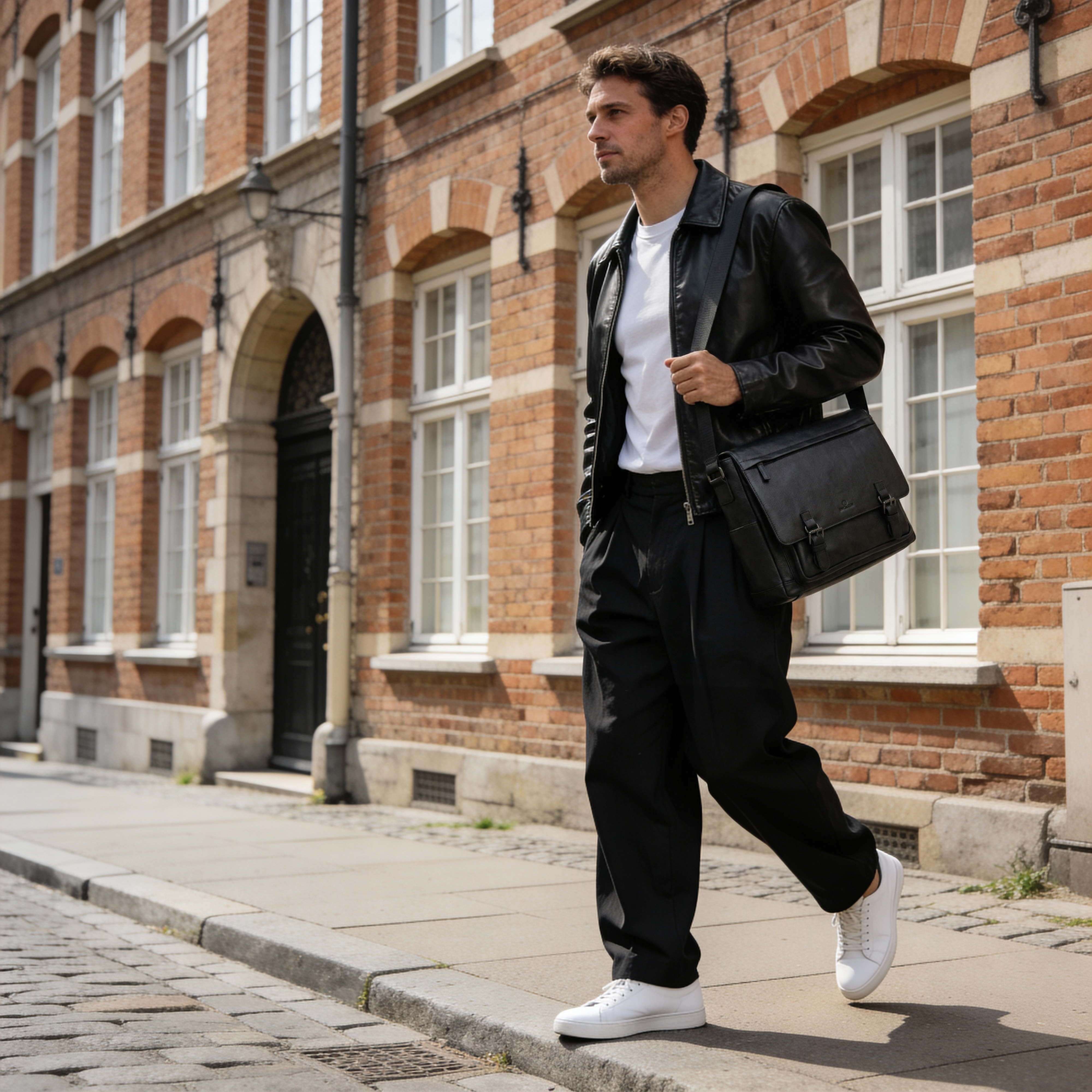 Black Full-Grain Leather Satchel - 2