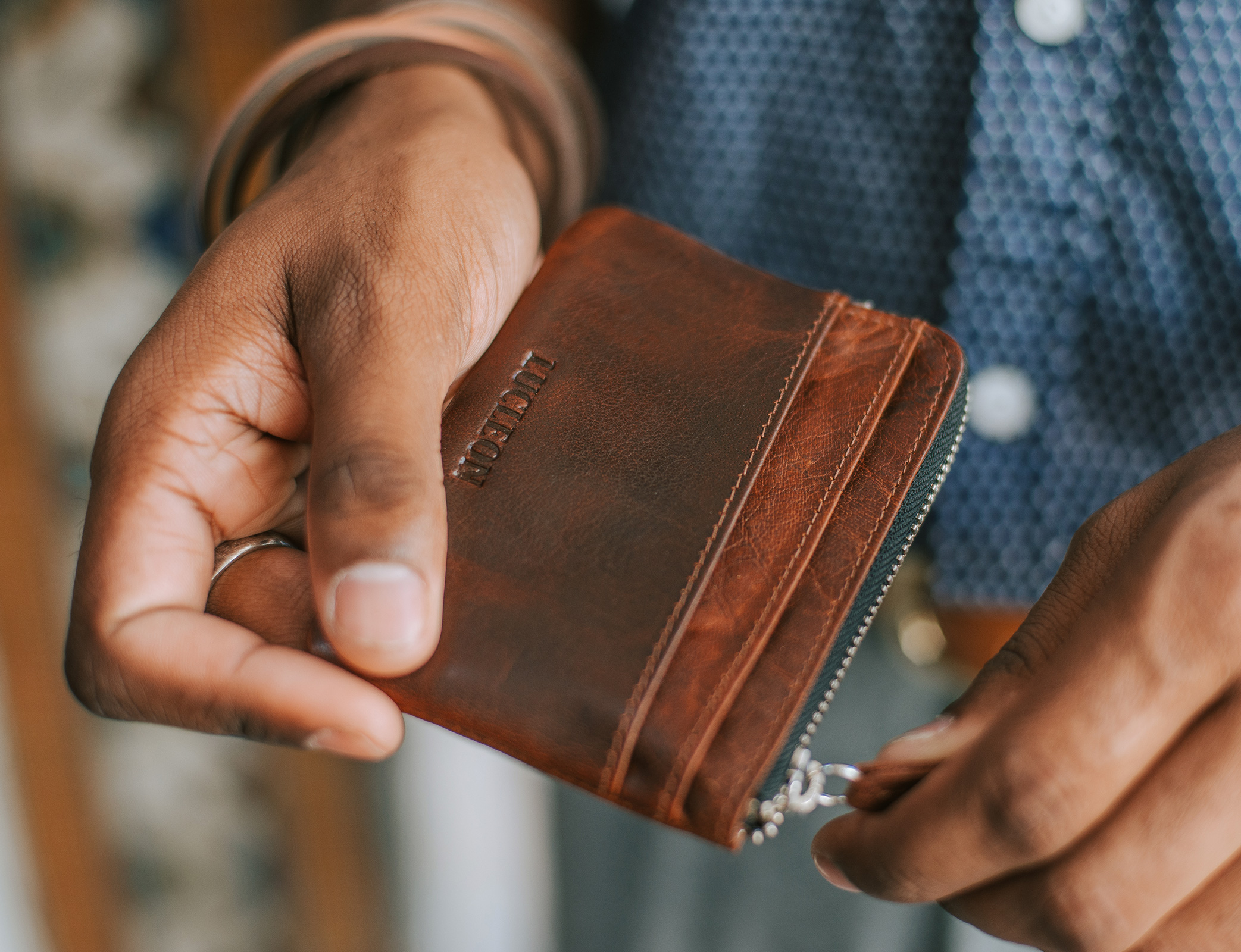 Genuine Leather Money Clip Wallet Navy / Premium Quality Wallet by ThreeSixty Leather