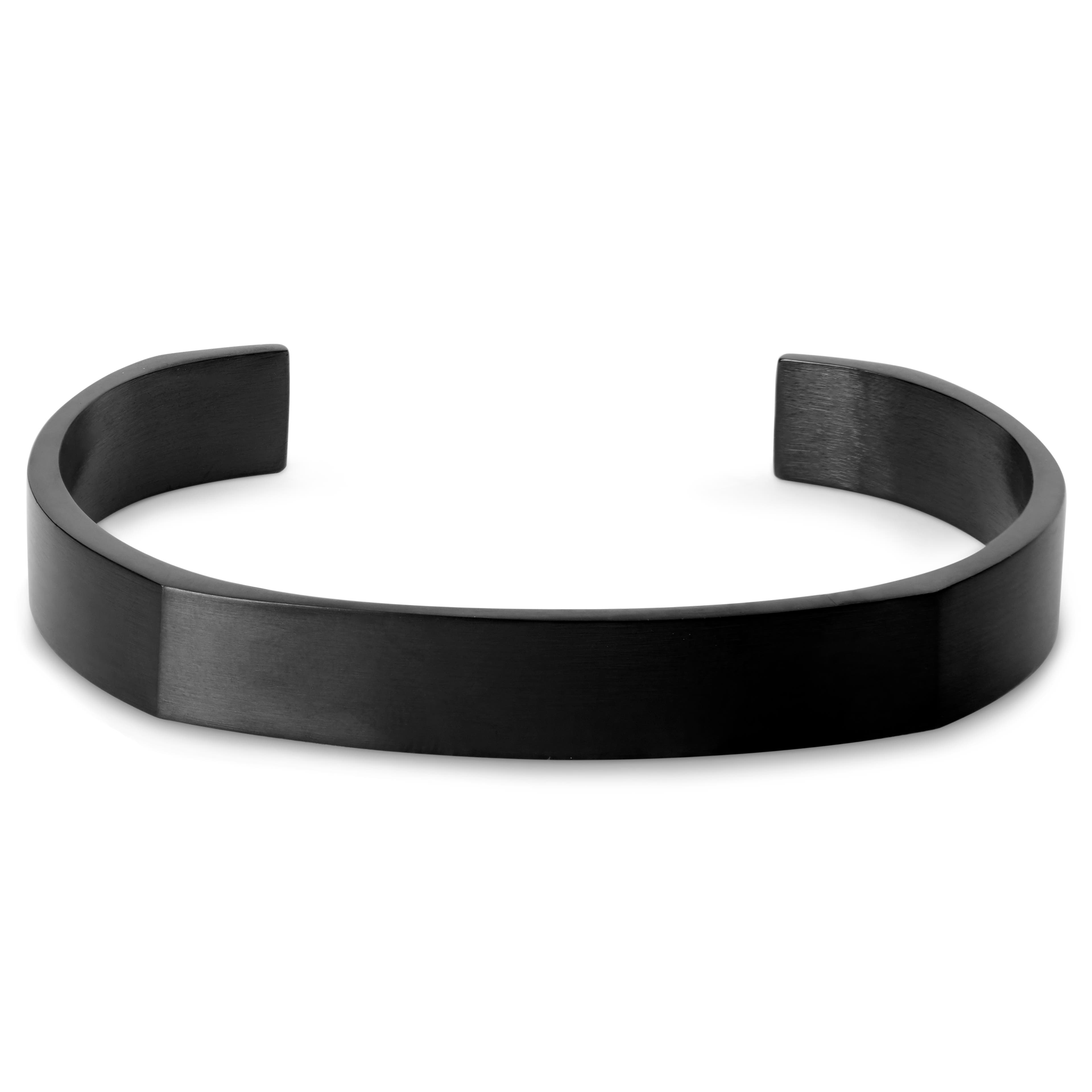 Bracelet manchette noir en acier brossé