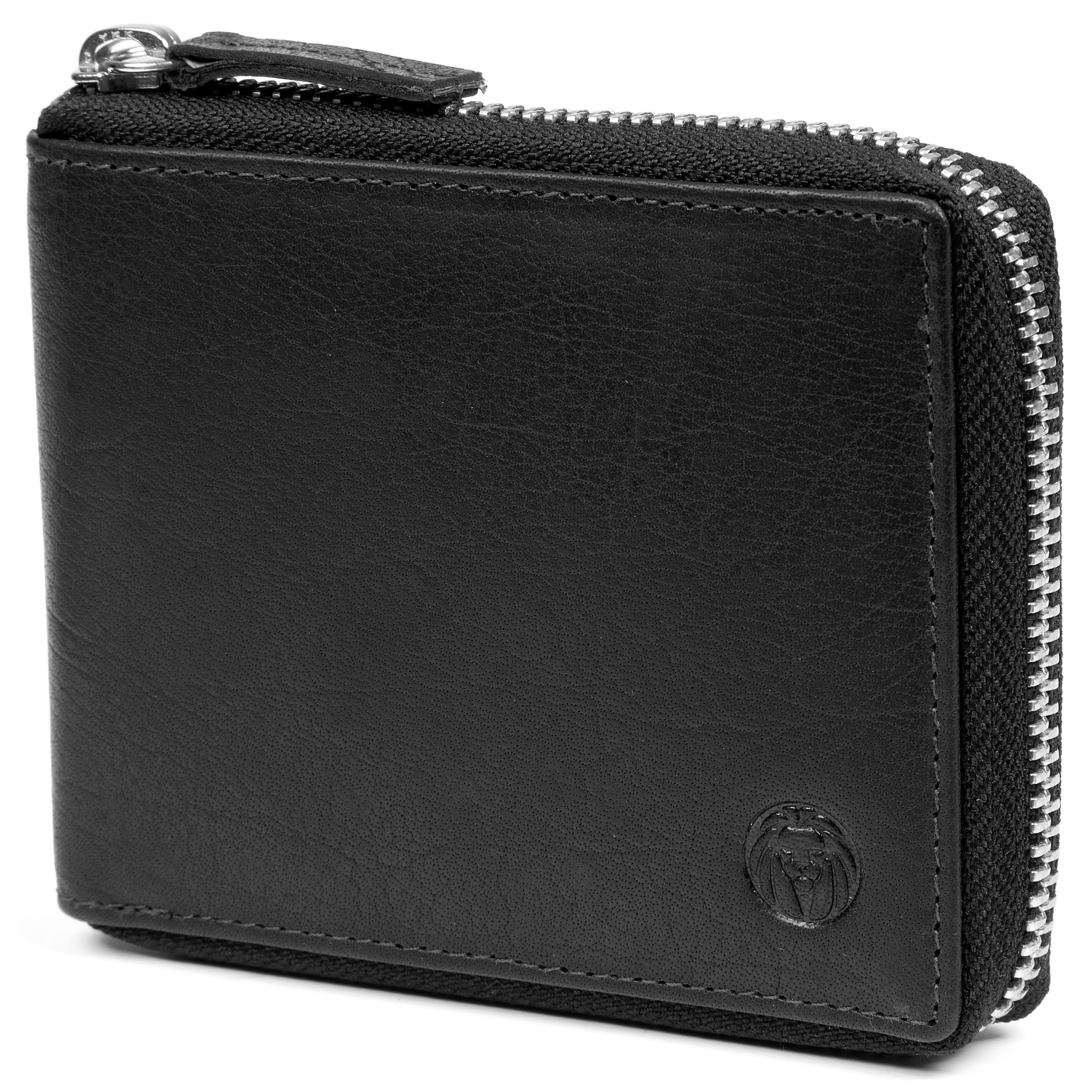 Cartera Montreal de cuero negro con cremallera RFID